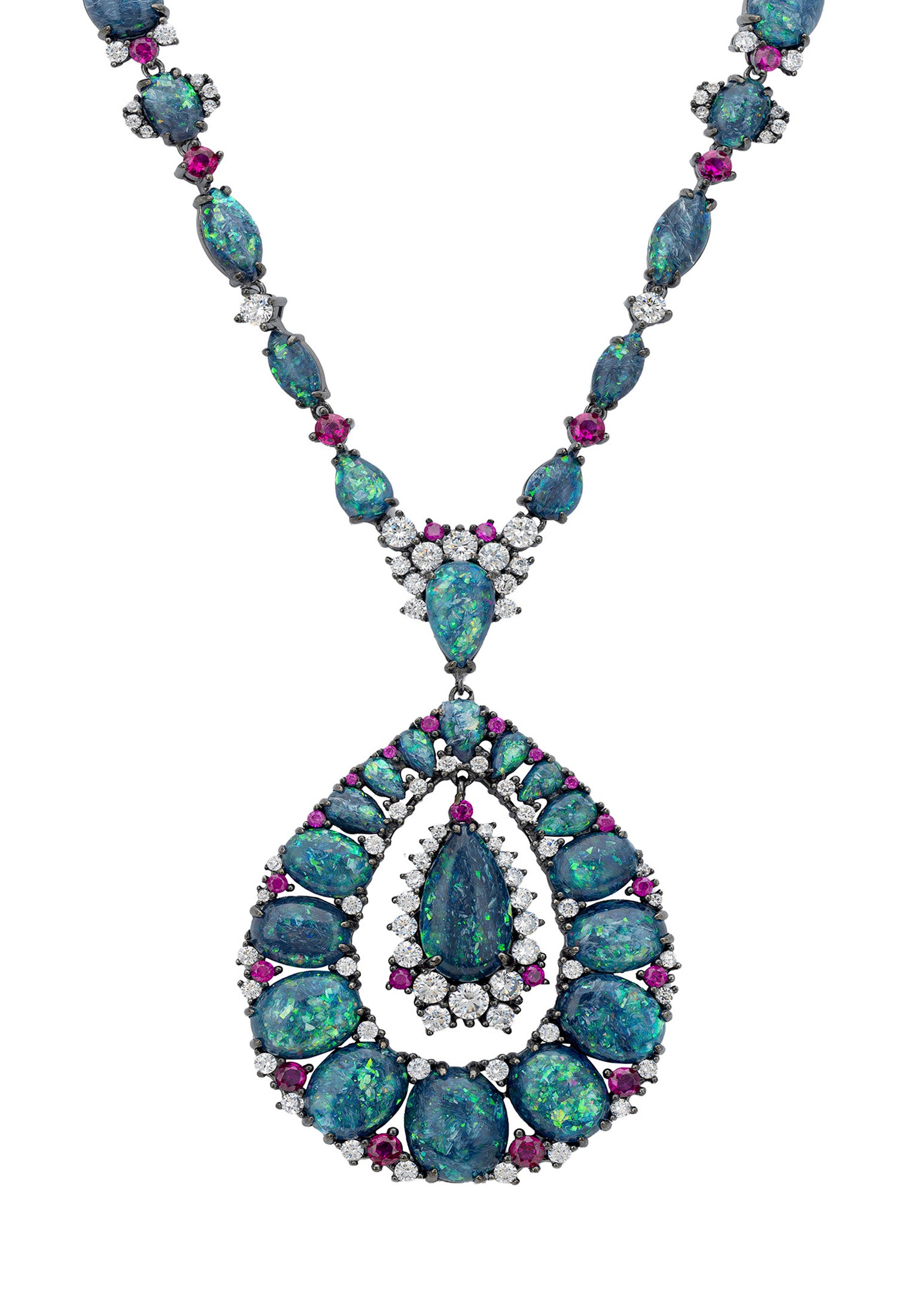 Paloma Green Opal Statement Necklace Silver Oxidised