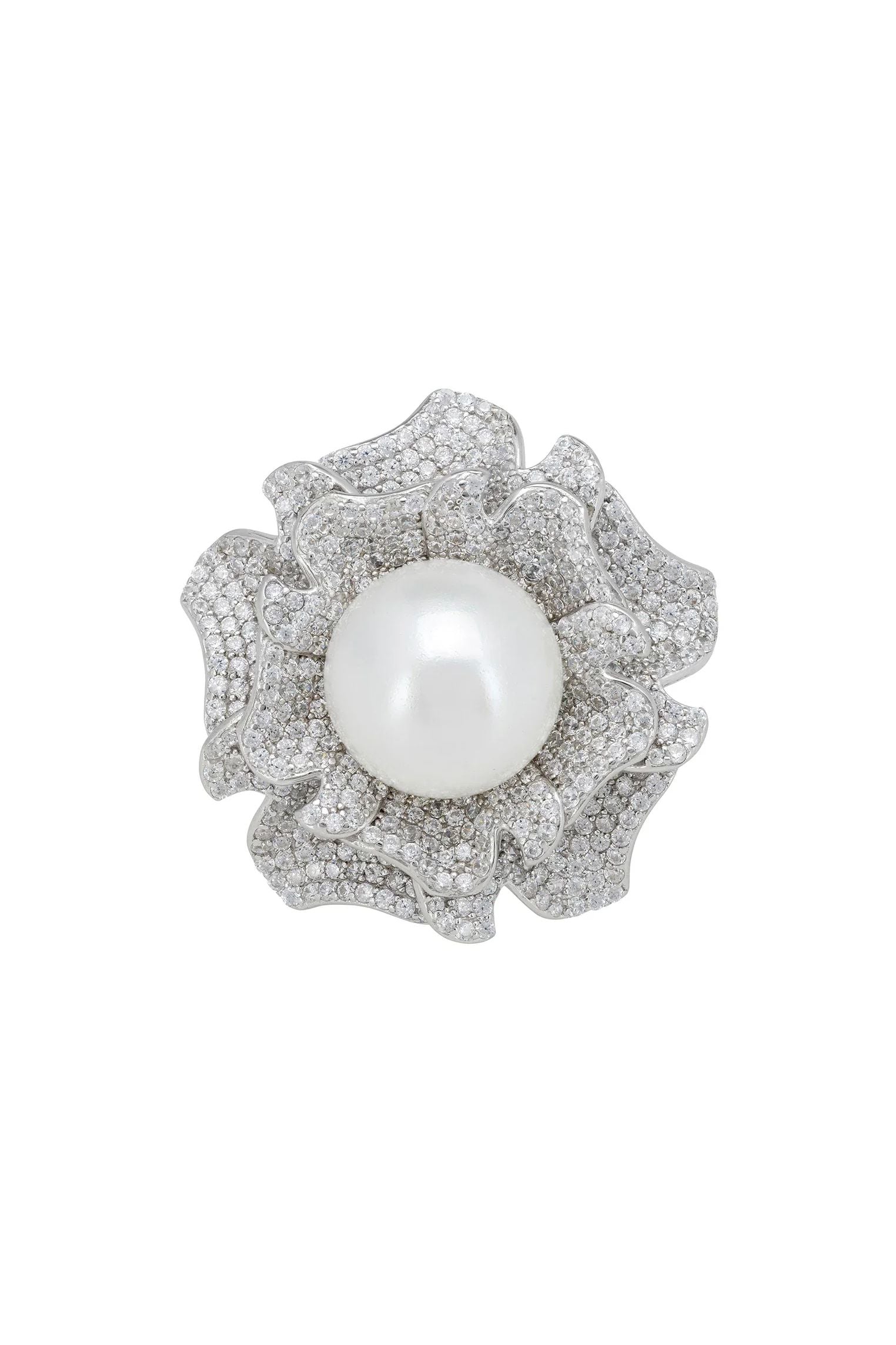 Diamond rose ring with a pearl center.