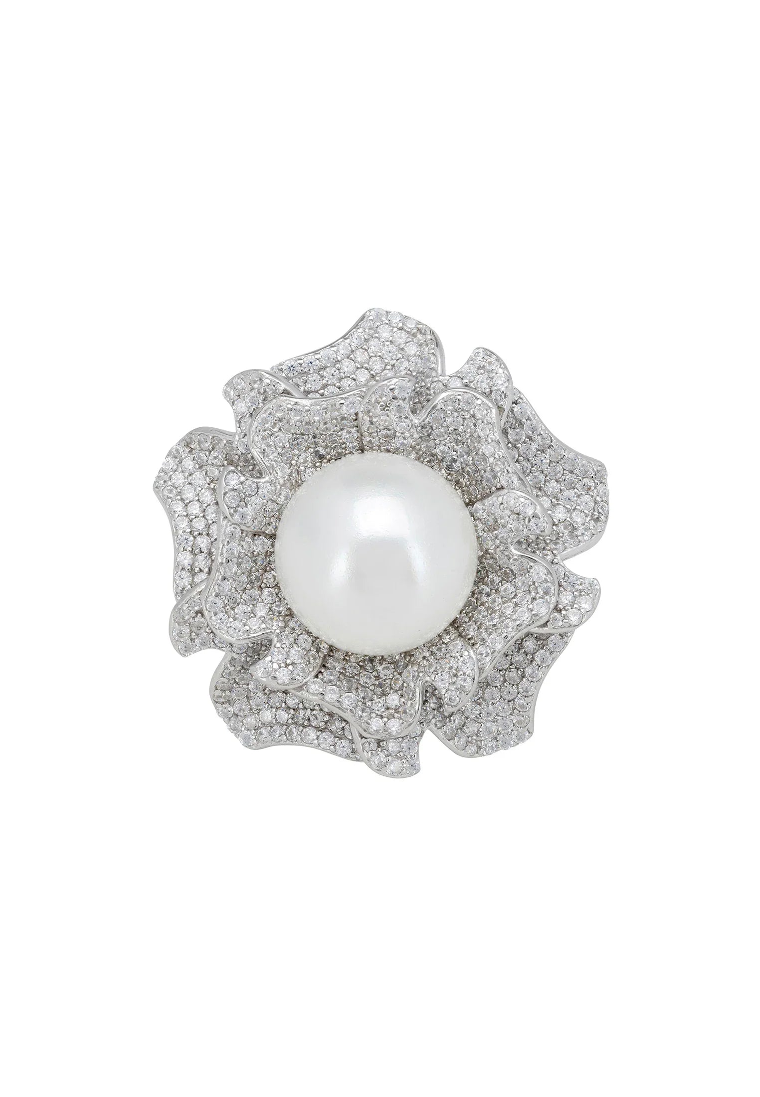 Diamond rose ring with a pearl center.