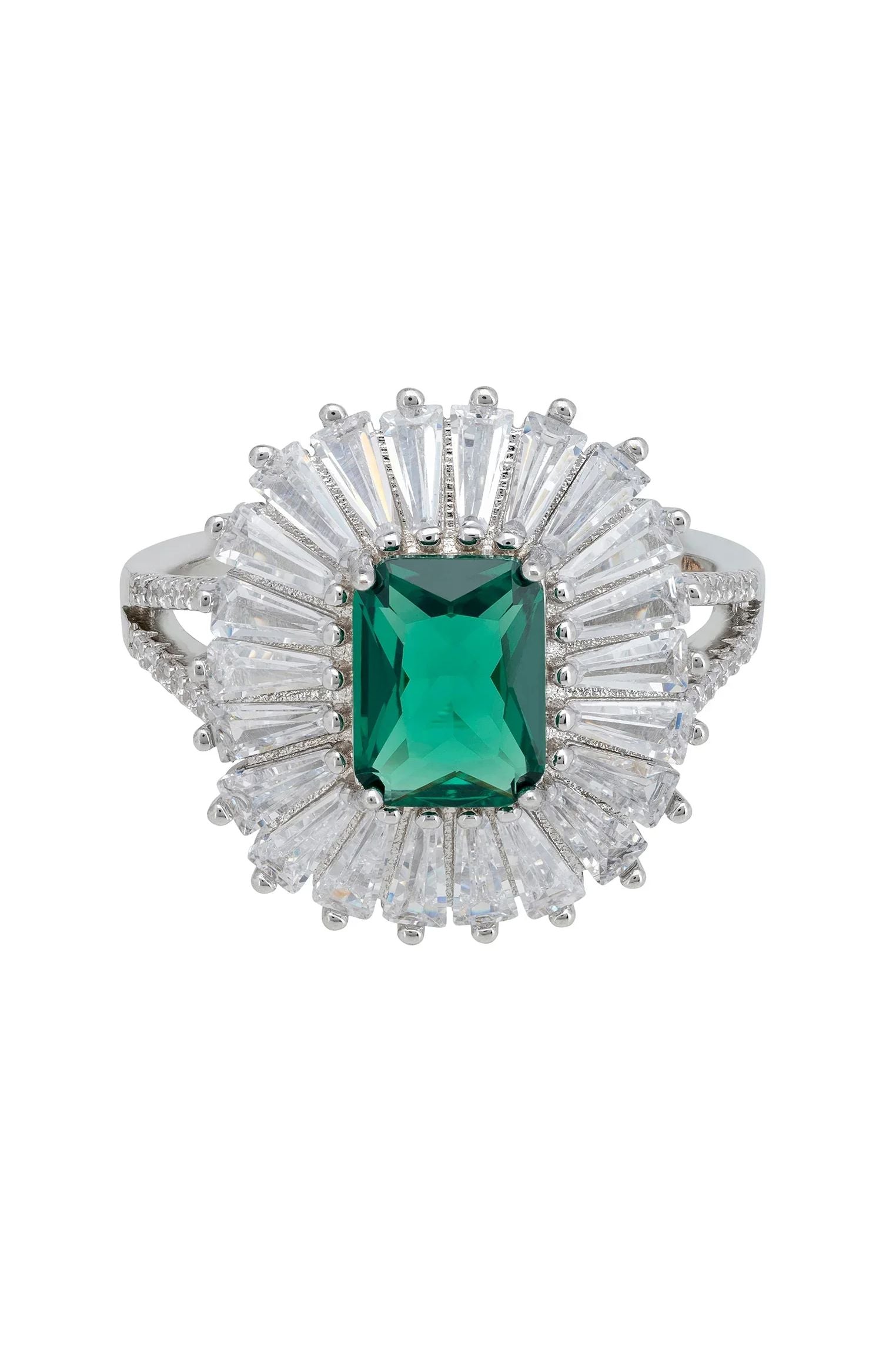 Halo diamond and emerald ring.