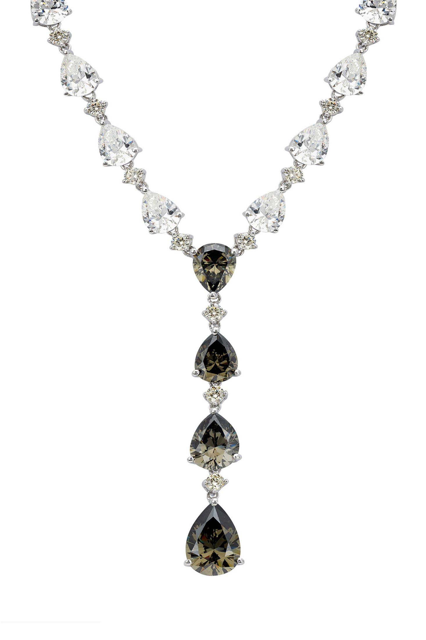 Front view of Elizabeth Statement Necklace Smokey Quartz Silver, showing smokey quartz and smoky quartz detailing, silver finish.