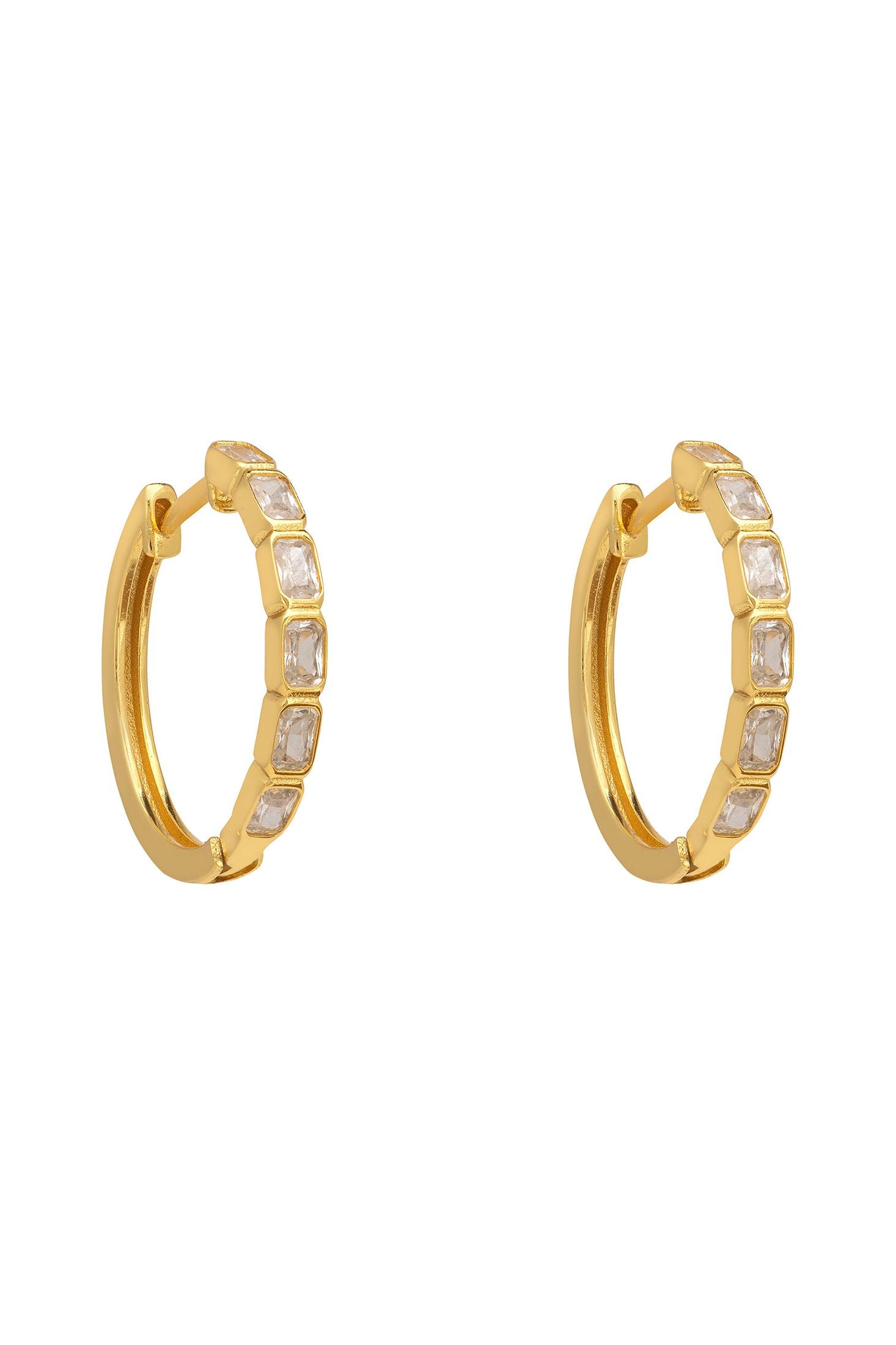 18k gold plated hoop earrings with cubic zirconia.