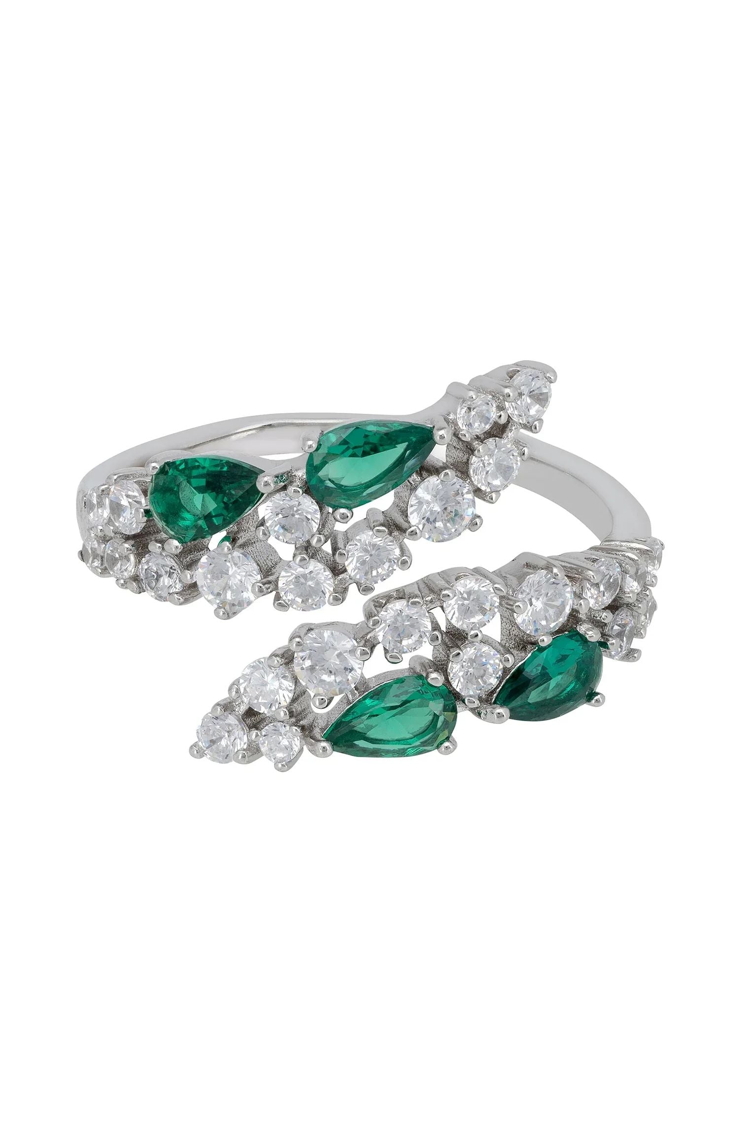 Emerald teardrops diamond ring.