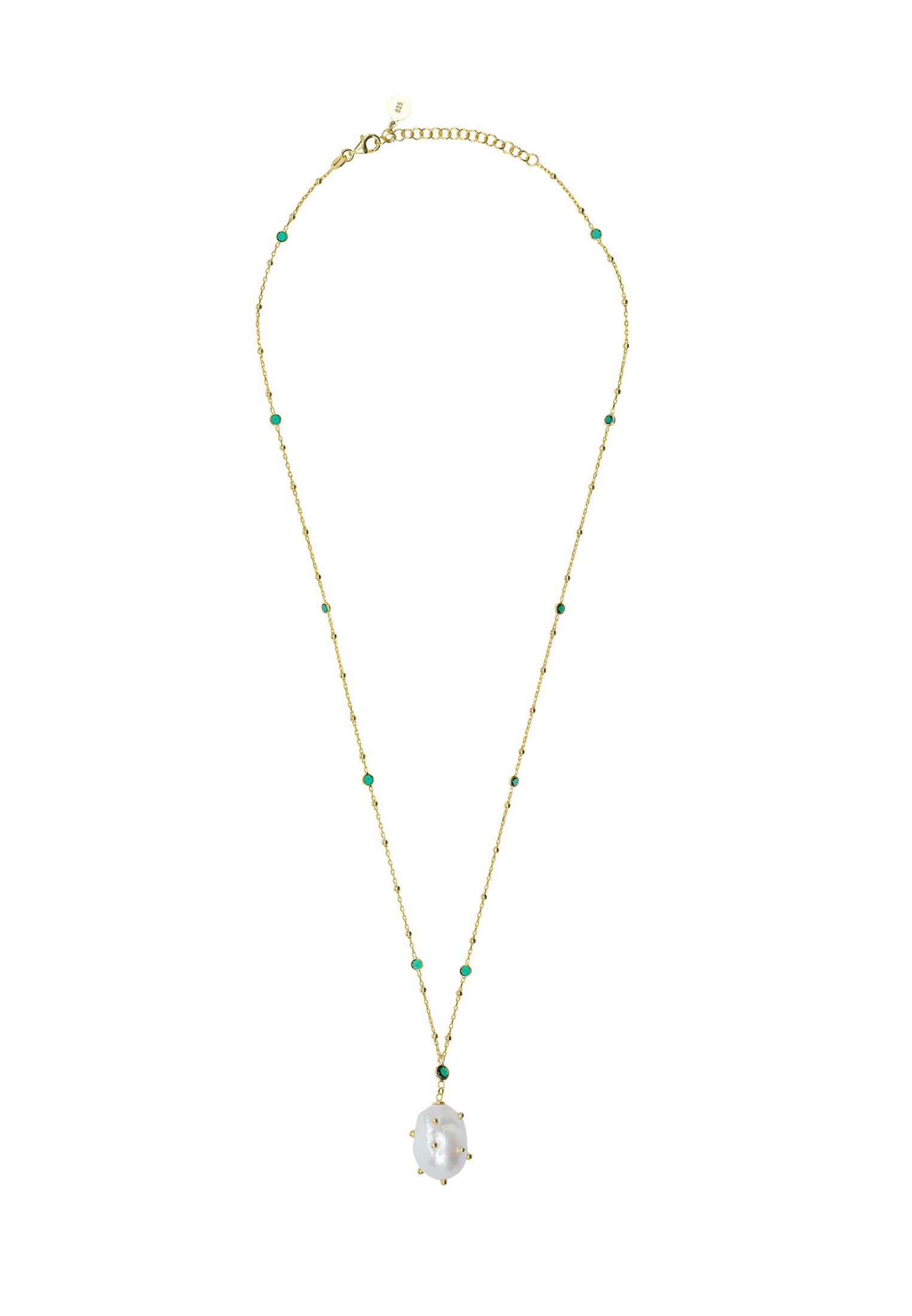 Polka Dot Baroque Pearl Pendant Necklace Gold Emerald