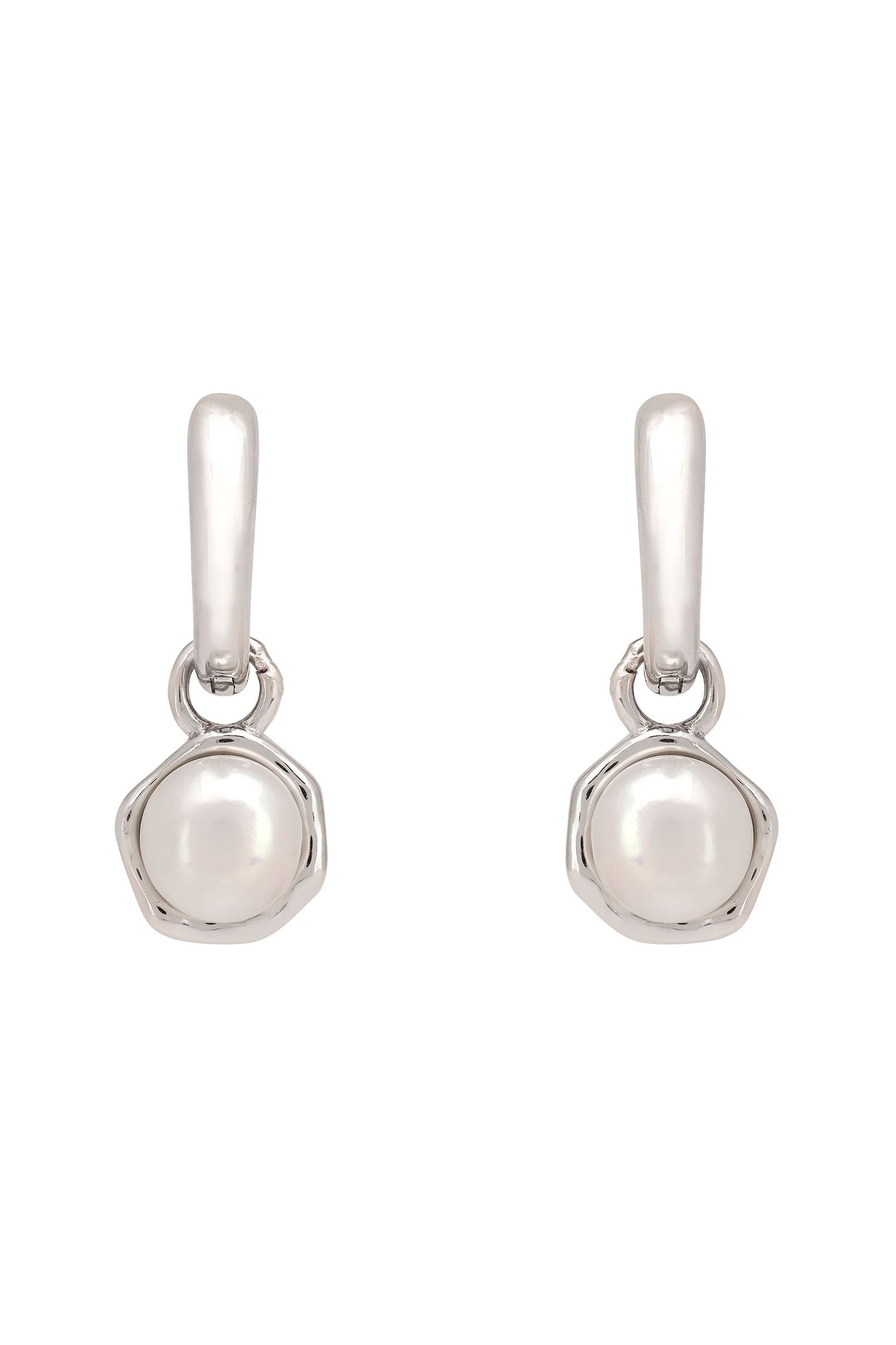 Rococo Pearl Hoop Earrings Silver