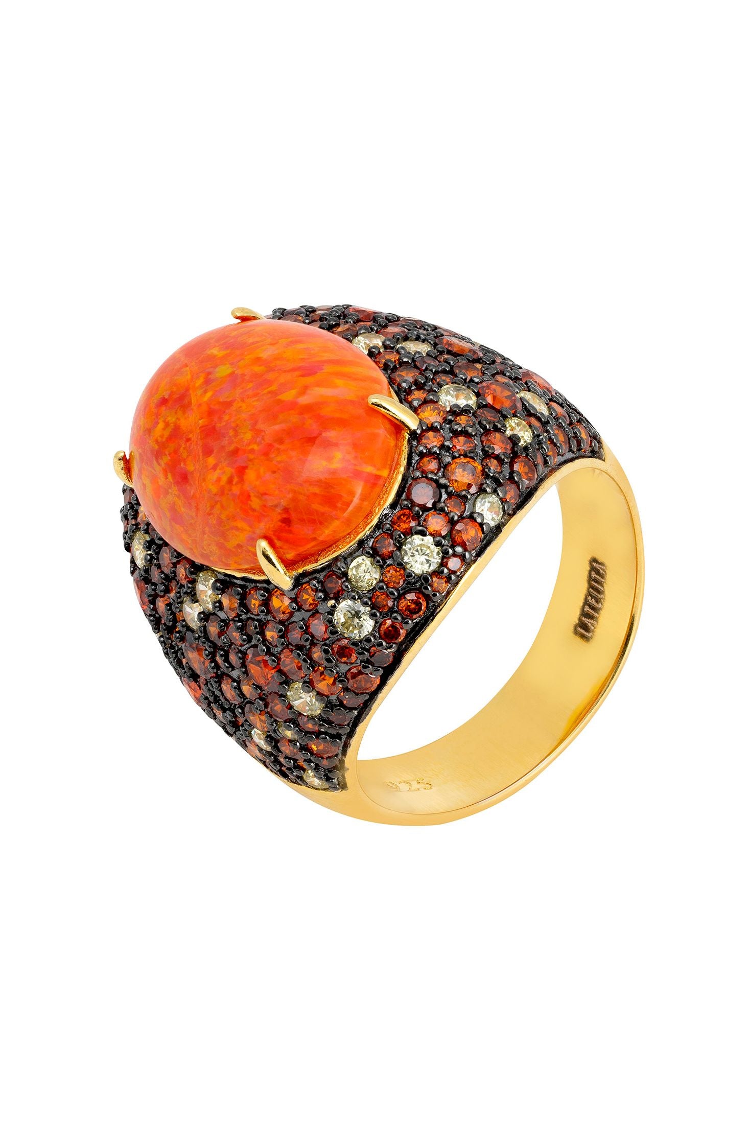 Orange fire opal gemstone ring.