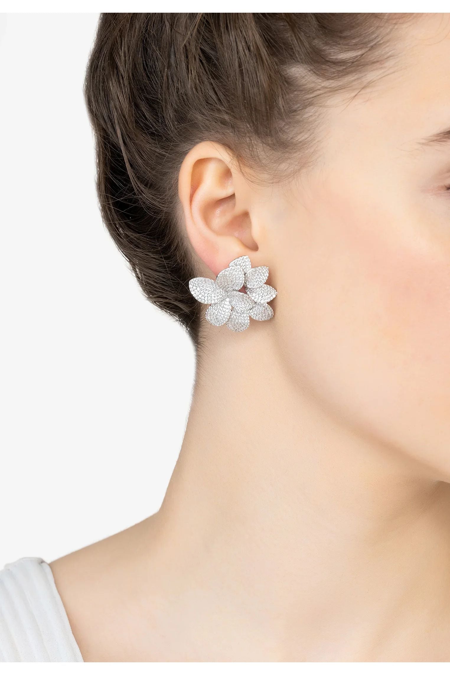 Pendientes Grandes Flor Amarilis Plata