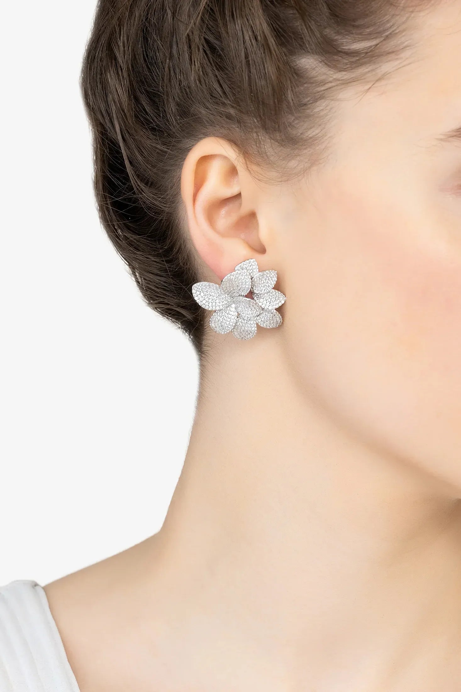 Amaryllis Flower Large Stud Earrings Silver
