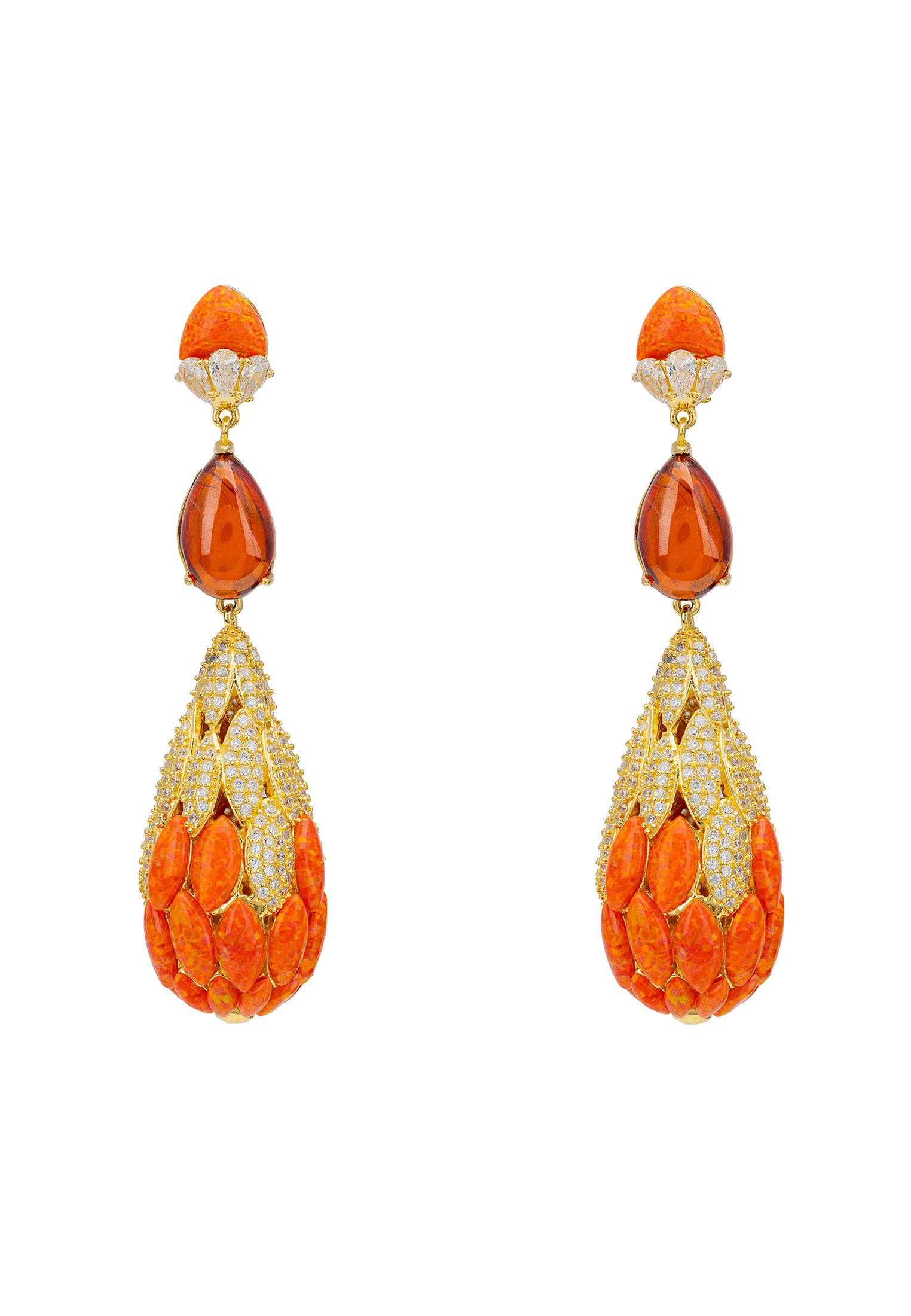 Carmen Fire Opal Drop Earrings Gold