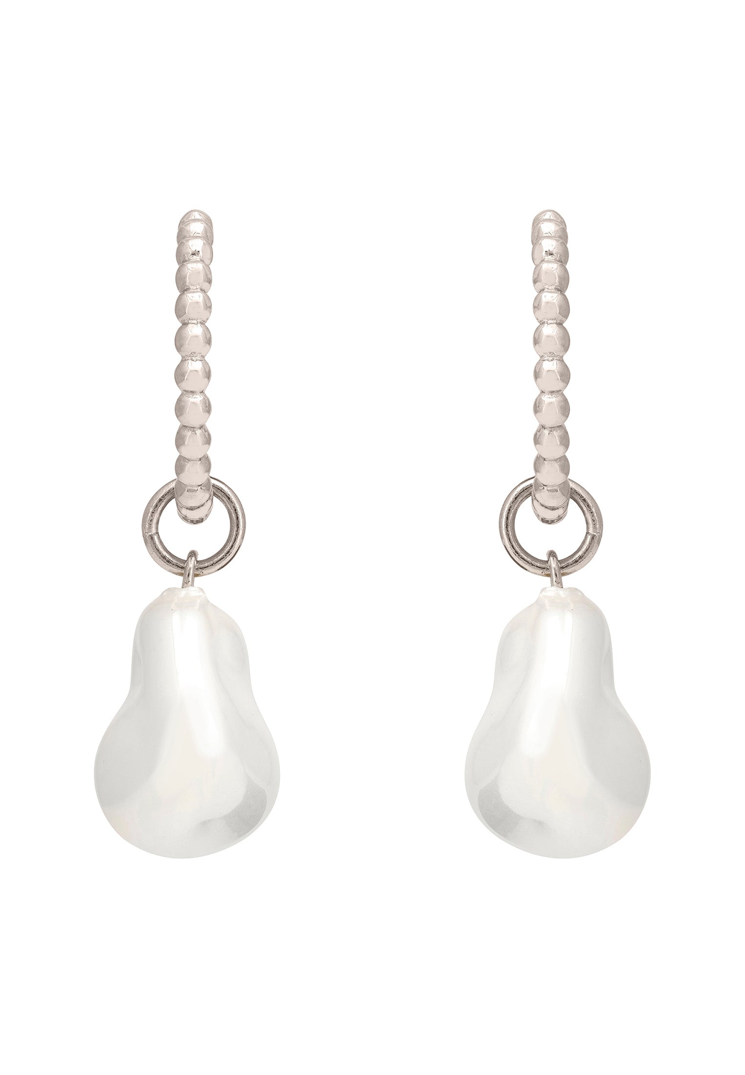 Pearl earrings with silver beads on a white background