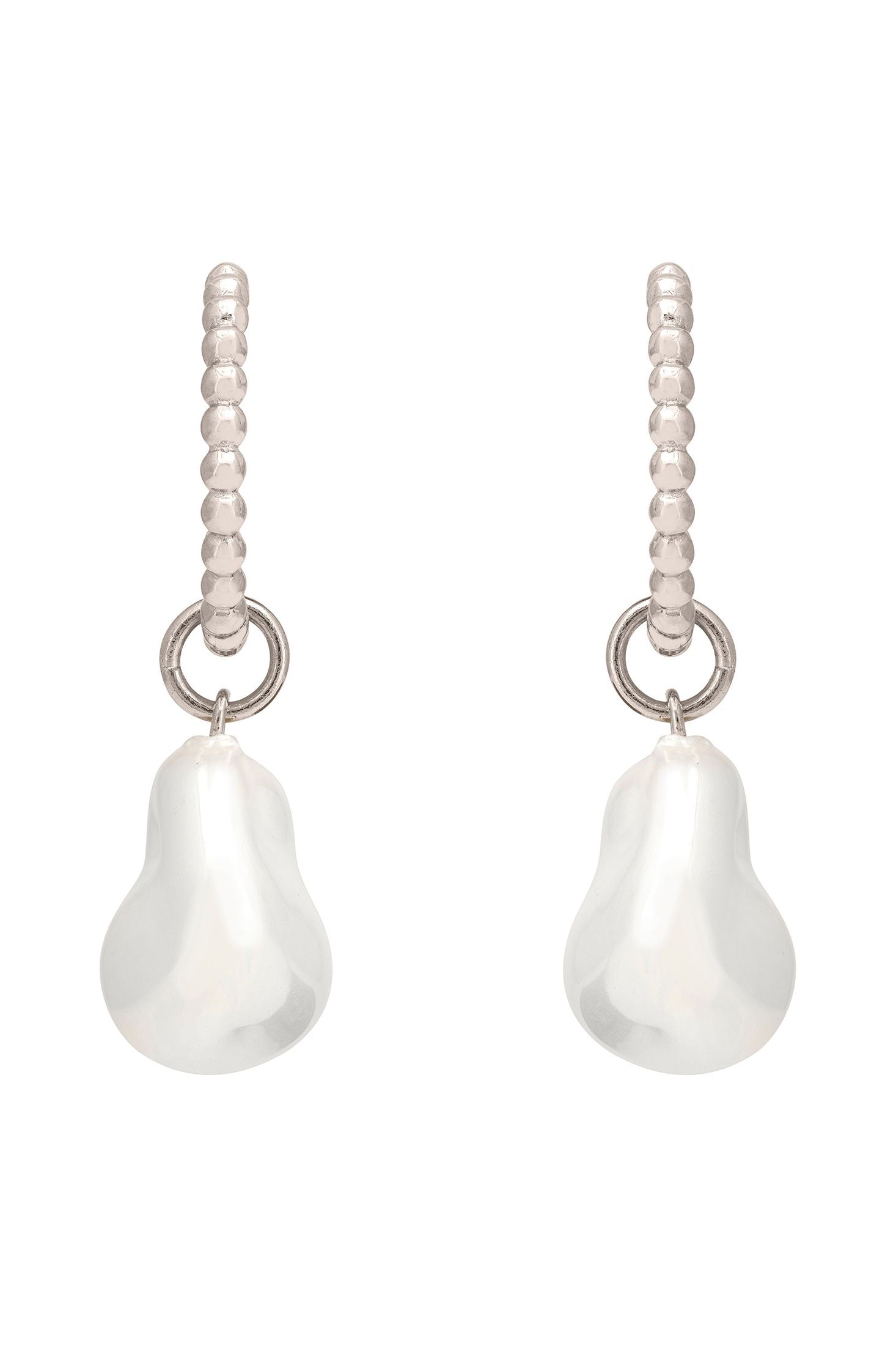 Pearl earrings with silver beads on a white background