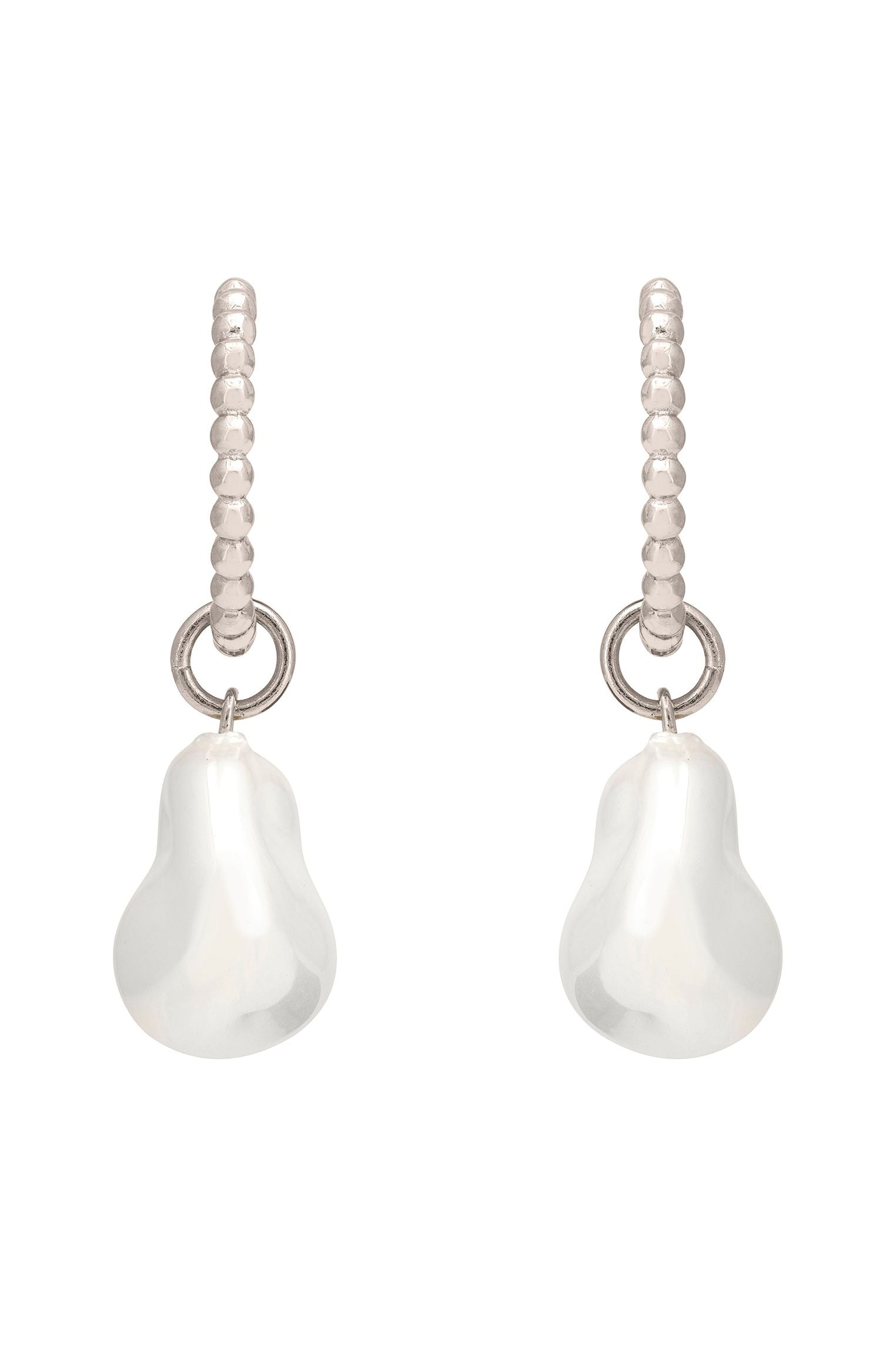 Baroque Pearl Beaded Hoop Earrings Silver