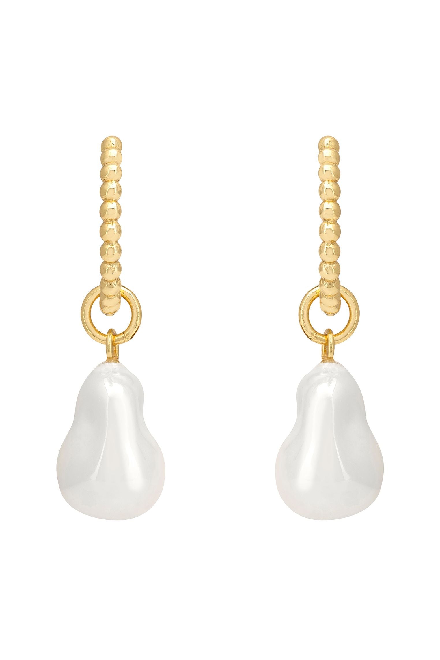 Baroque Pearl Beaded Hoop Earrings Gold