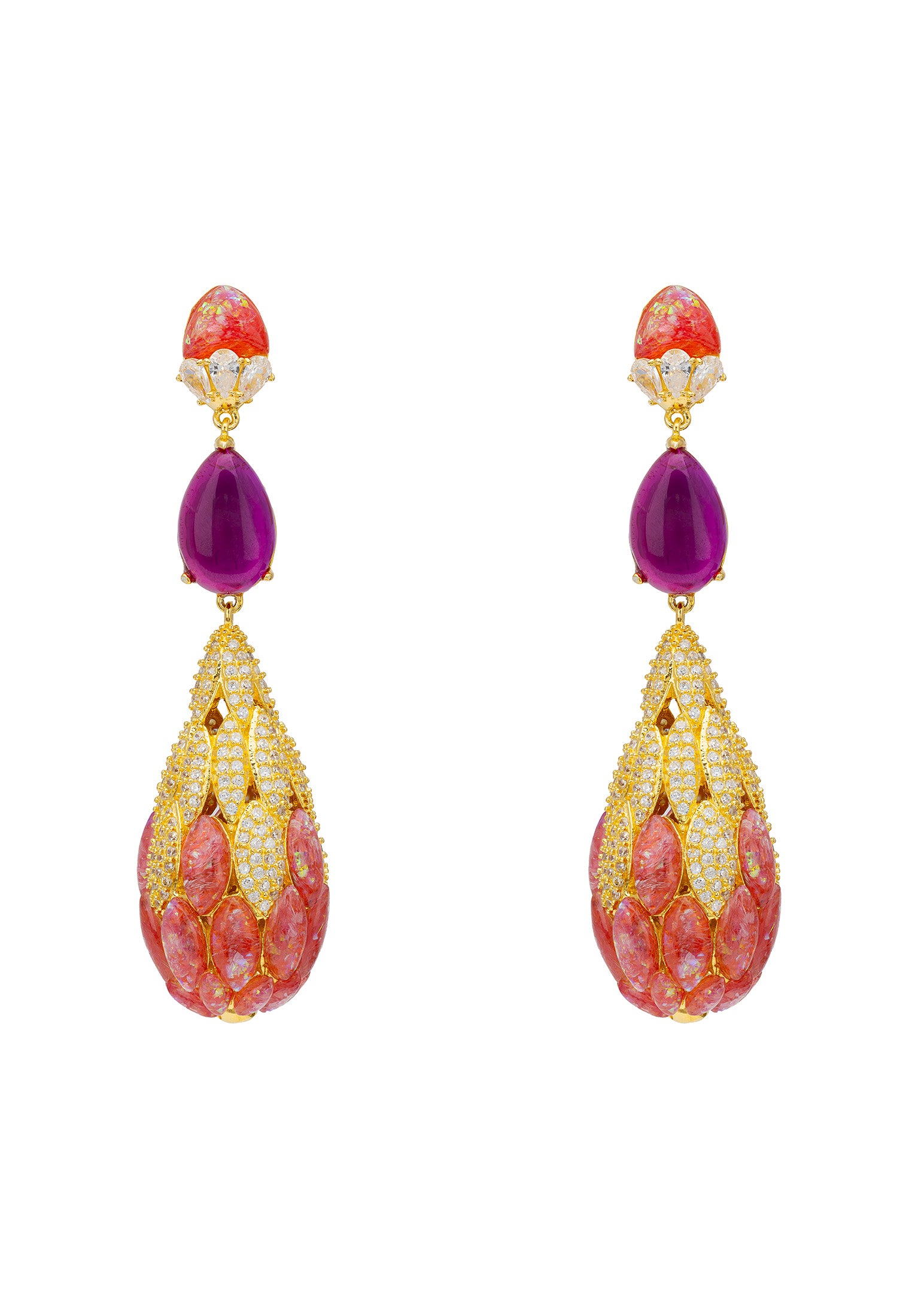 Carmen Pink Opal Drop Earrings Gold