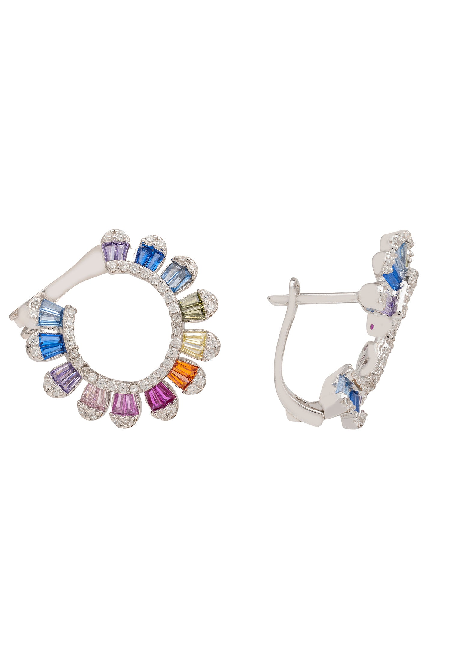 Colorful hoop earrings on a white background
