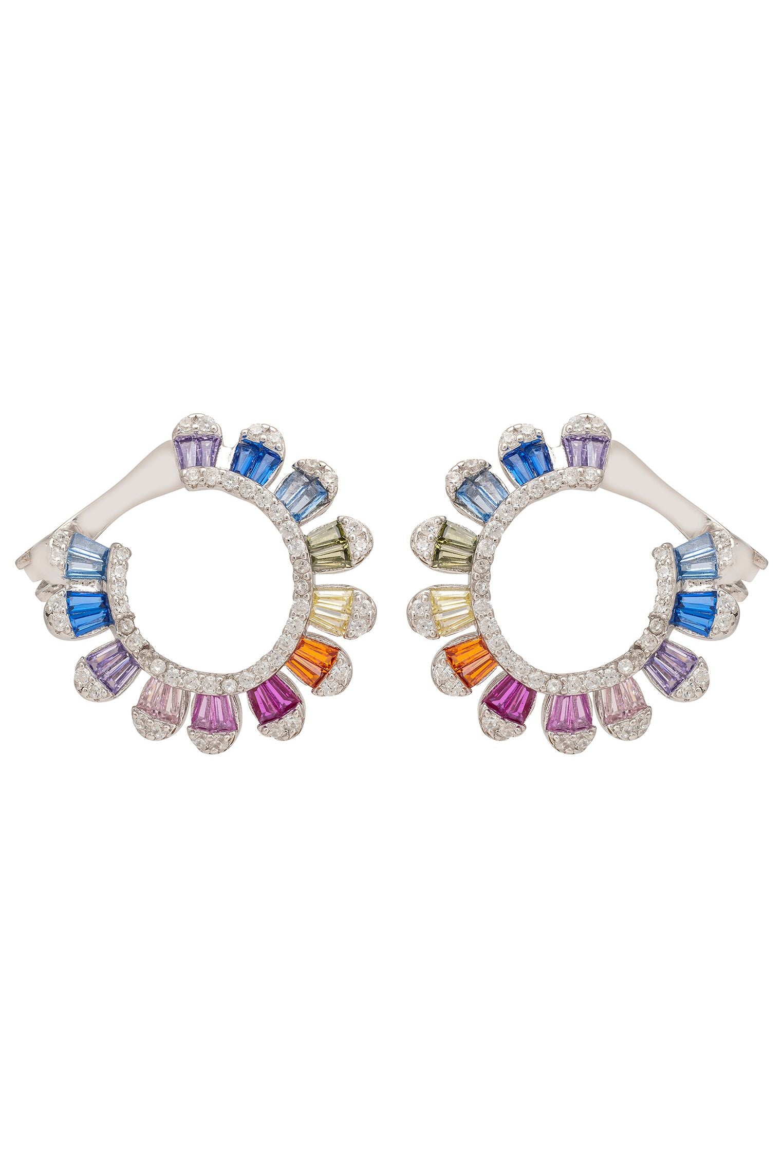 Rainbow Sunflower Hoop Earrings Silver