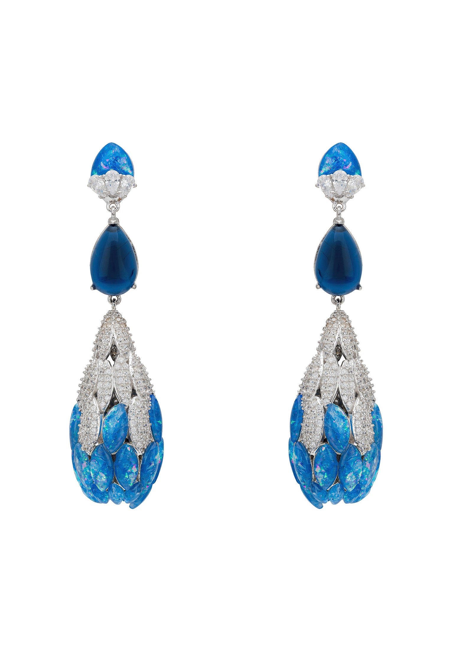 Carmen Blue Opal Drop Earrings Silver