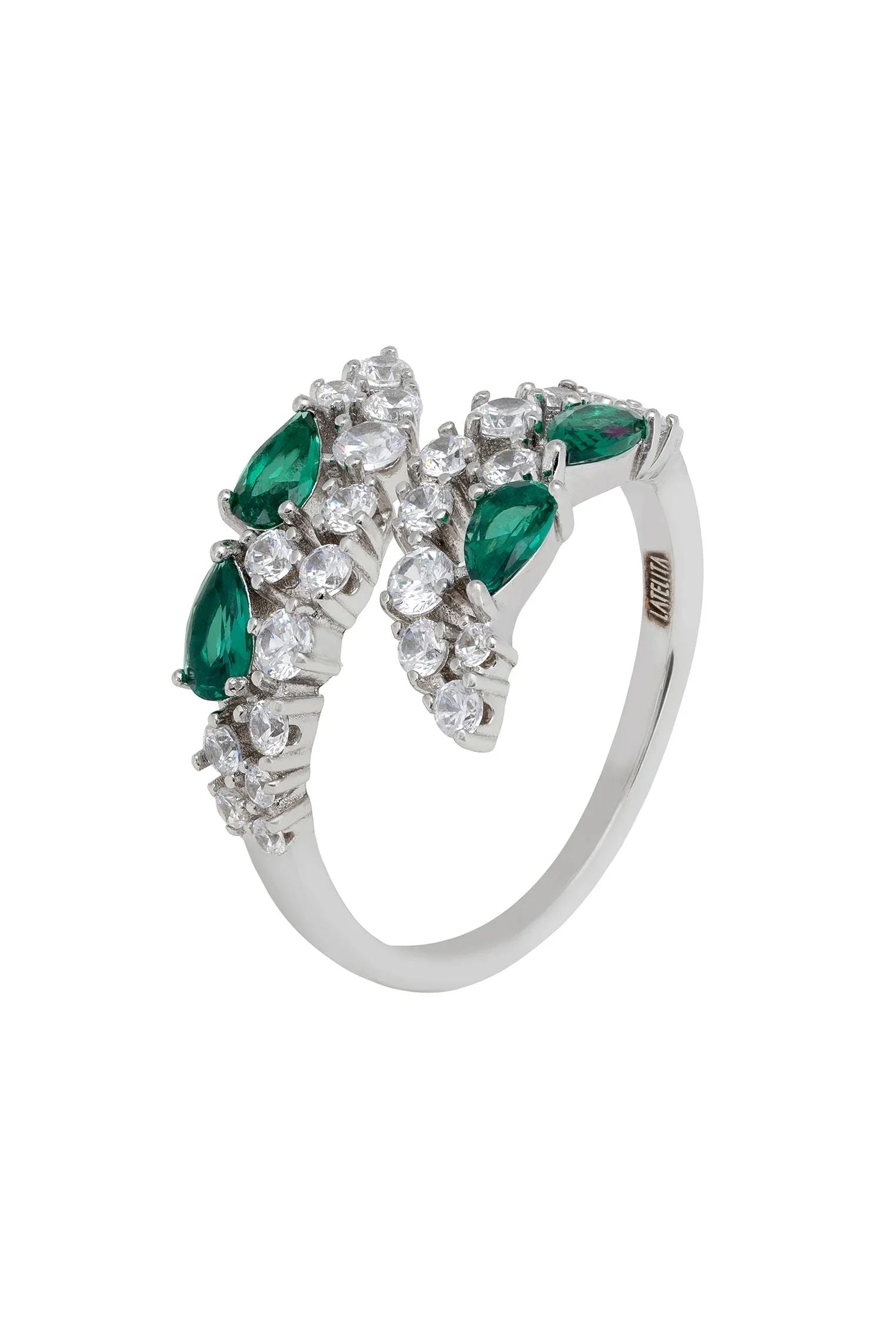 Emerald teardrops diamond ring.
