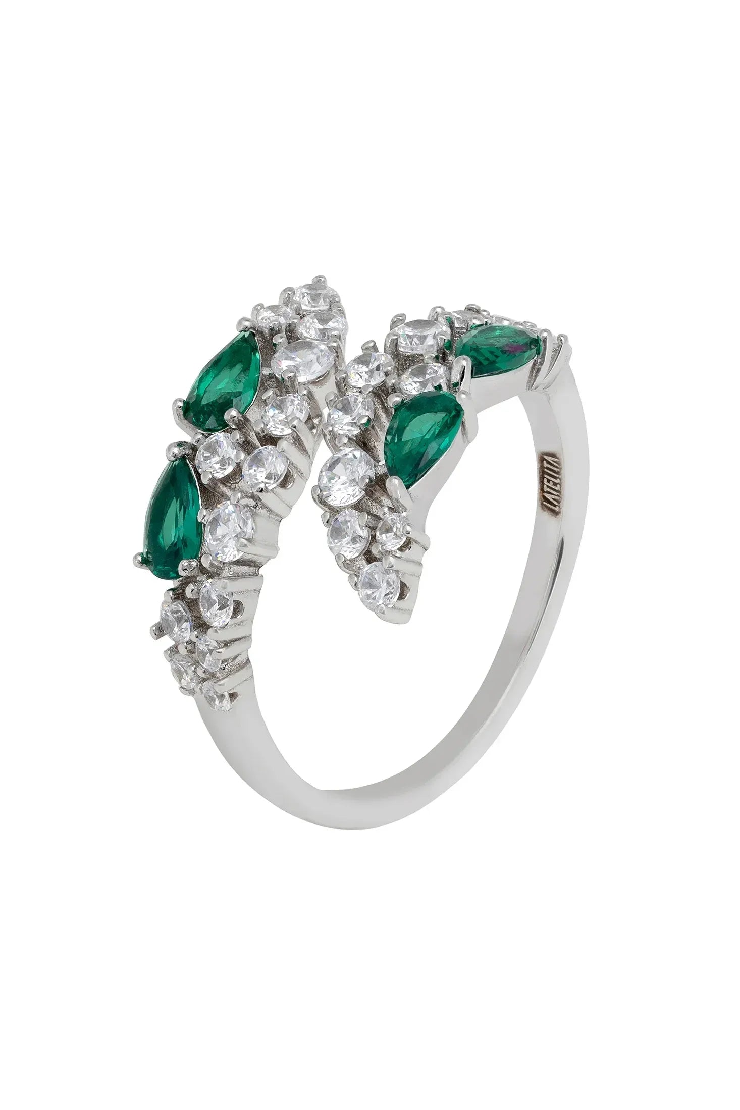 Emerald teardrops diamond ring.