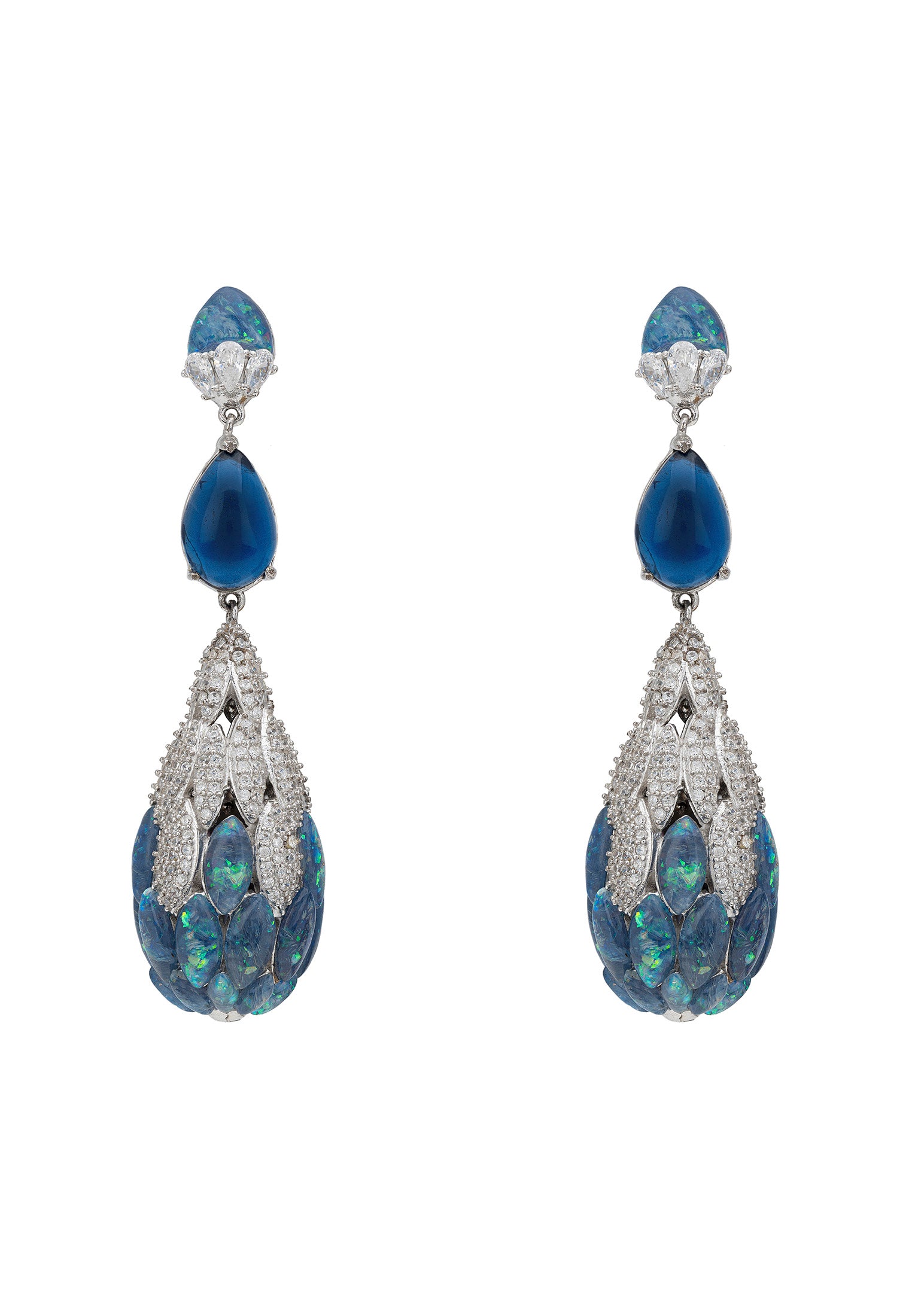 Carmen Green Opal Drop Earrings Silver