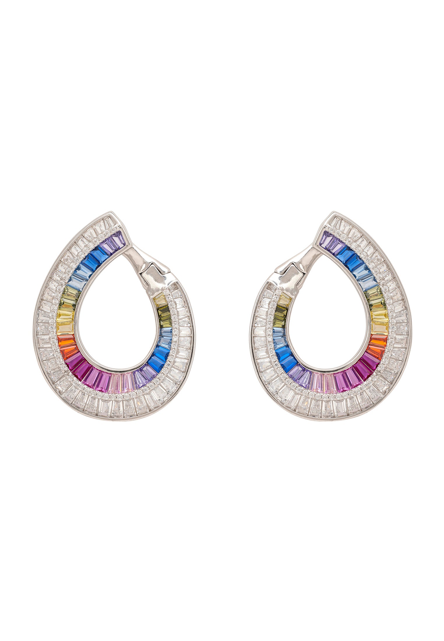 Sweeping Rainbow Hoop Earrings Silver