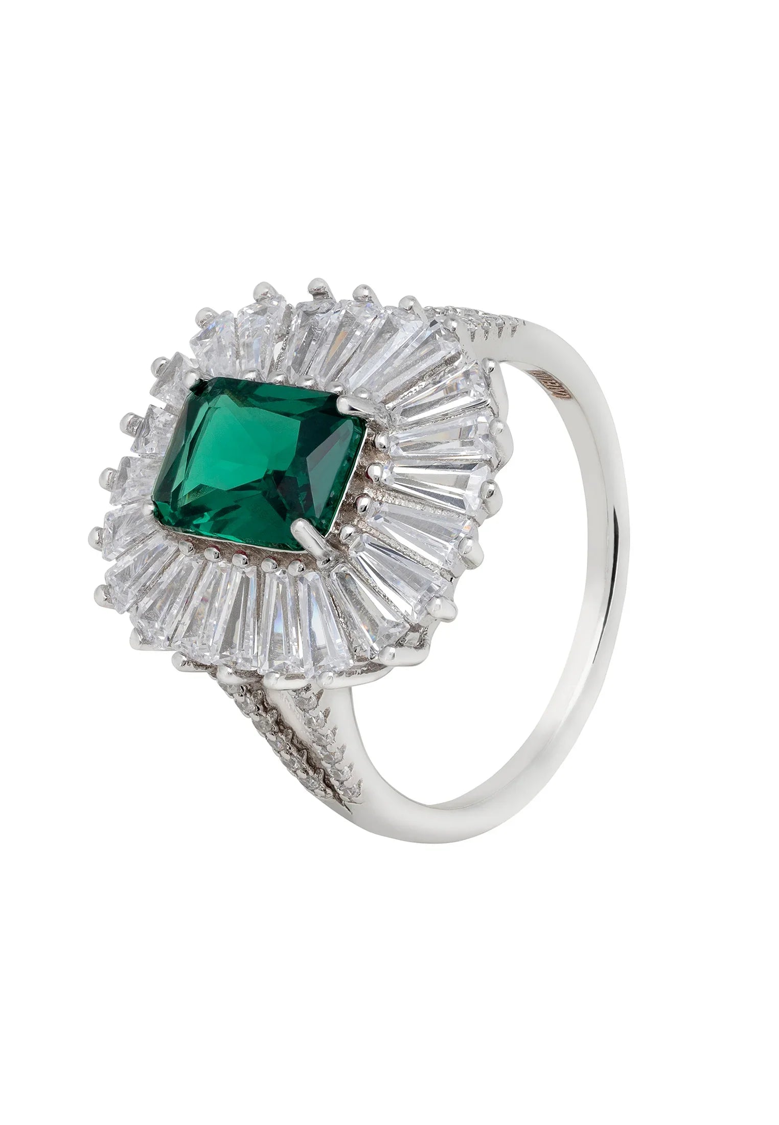 Halo diamond and emerald ring.