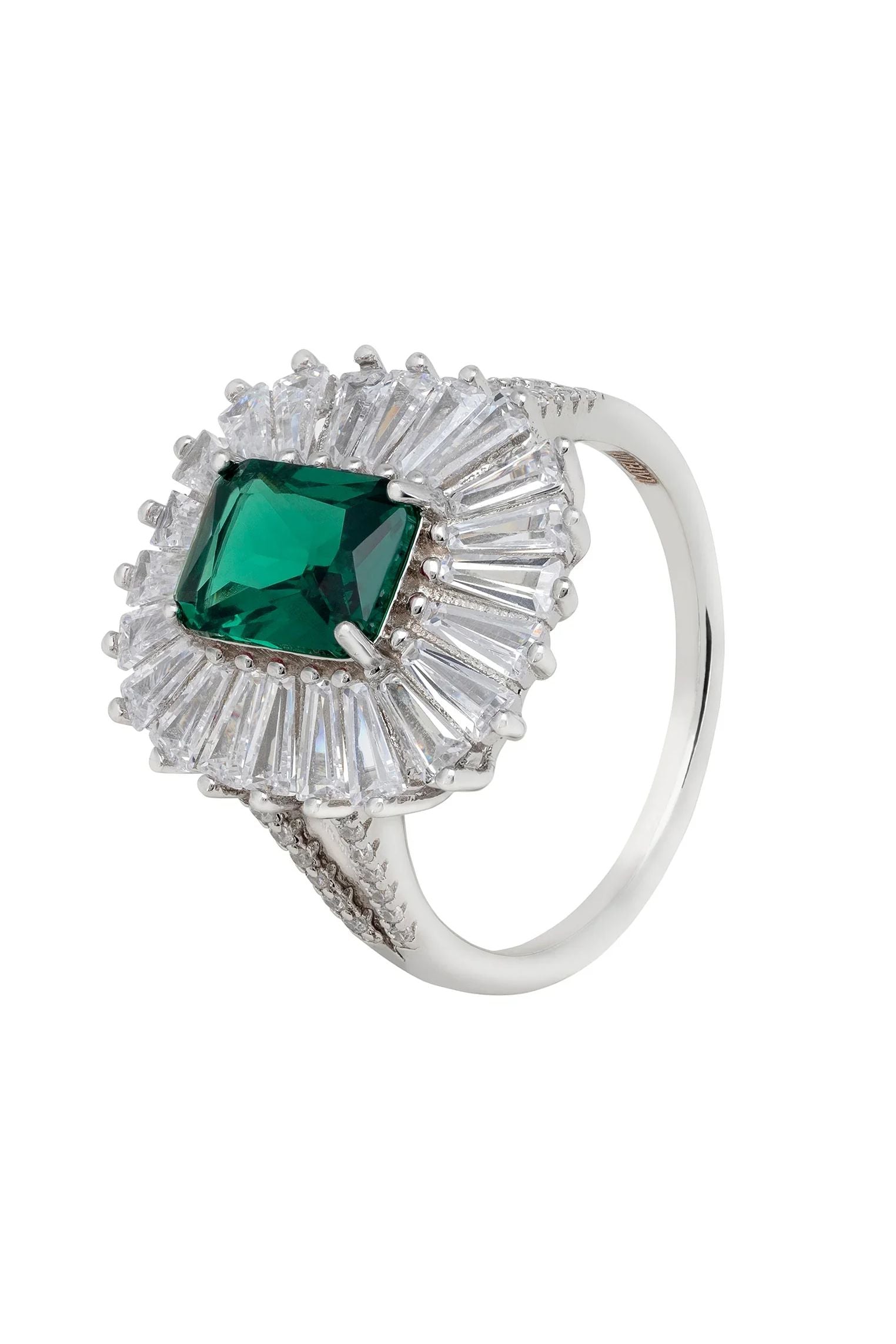 Halo diamond and emerald ring.