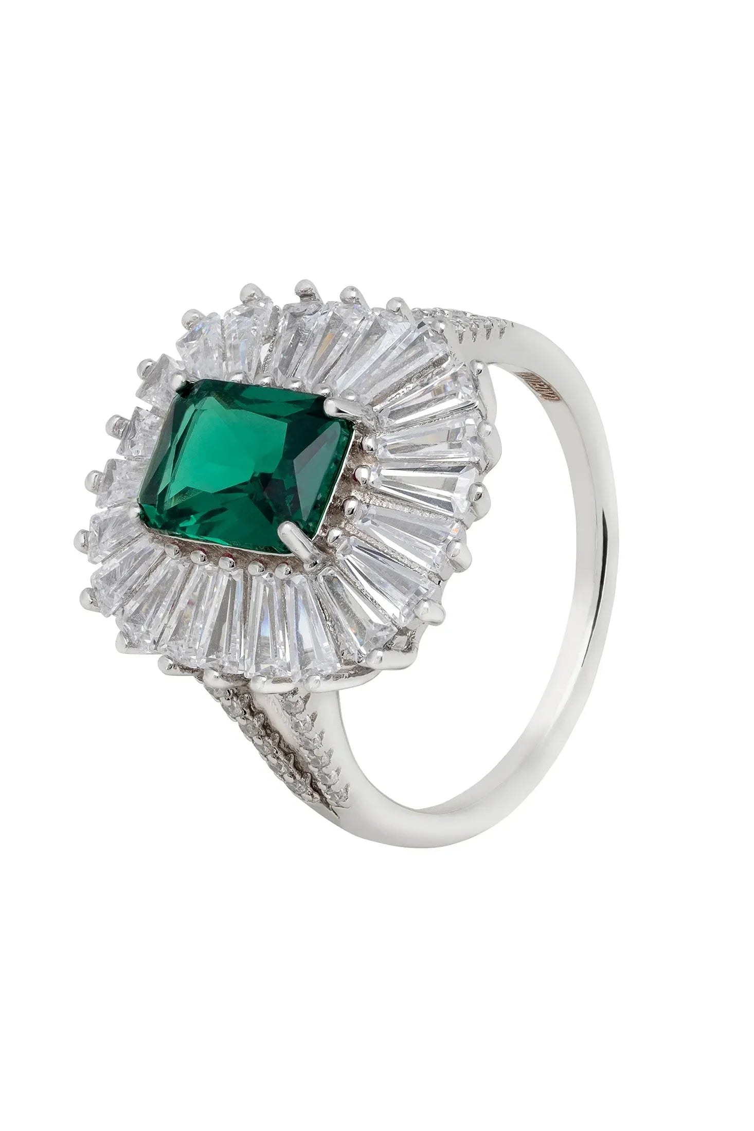 Halo diamond and emerald ring.