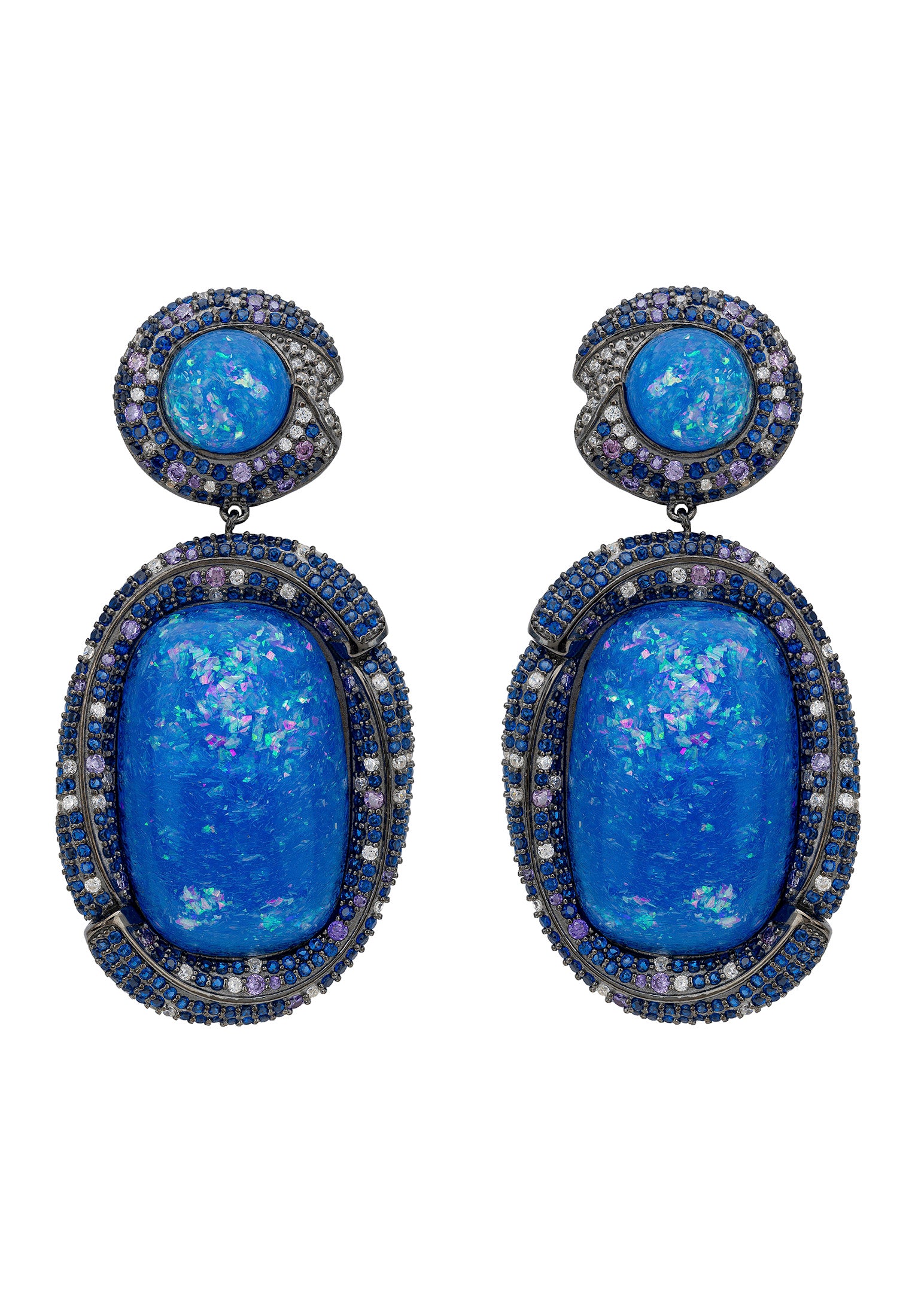 Fiorella Blue Opal Drop Earrings Silver Oxidised
