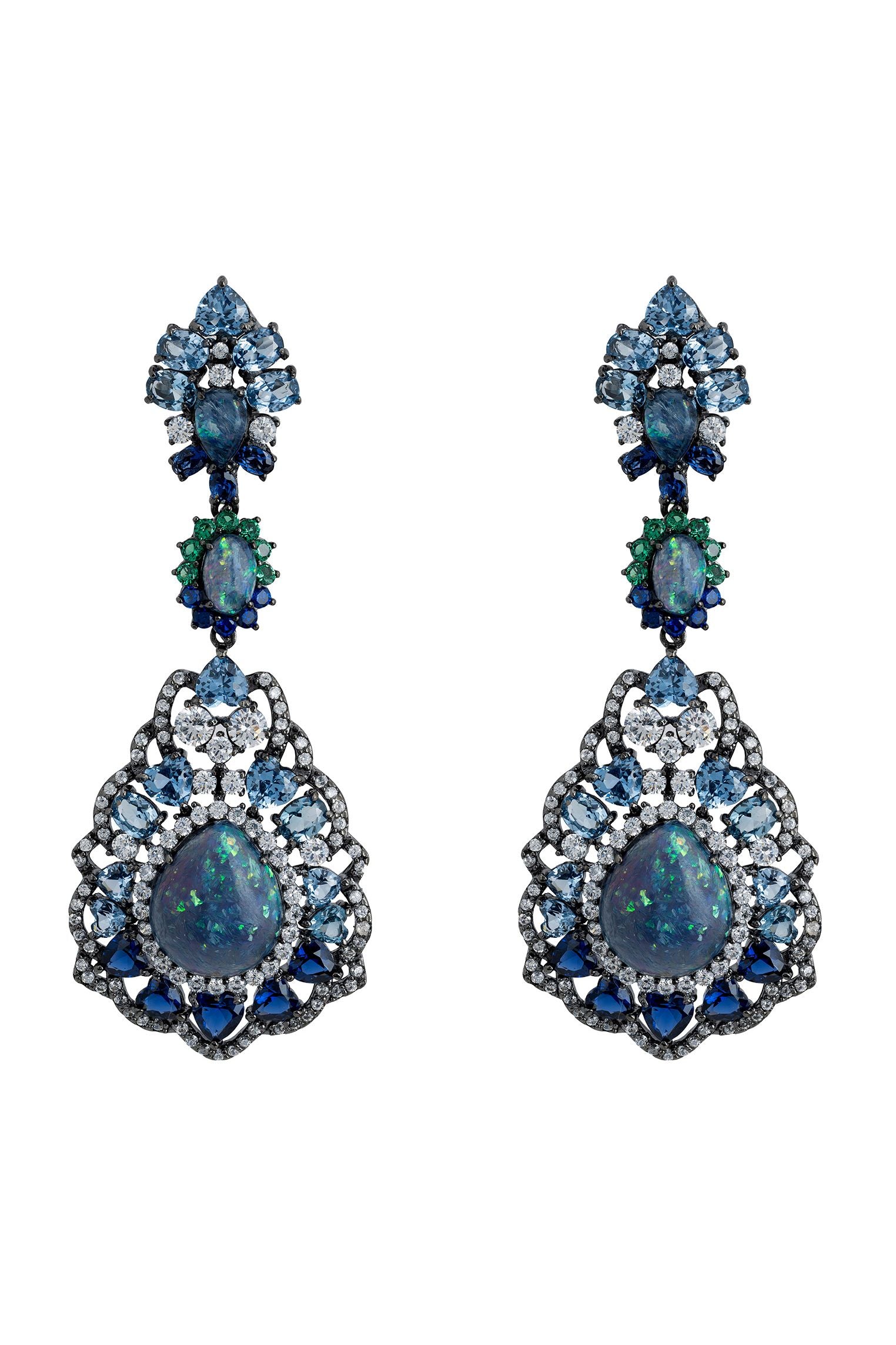 Green opal blue statement earrings.