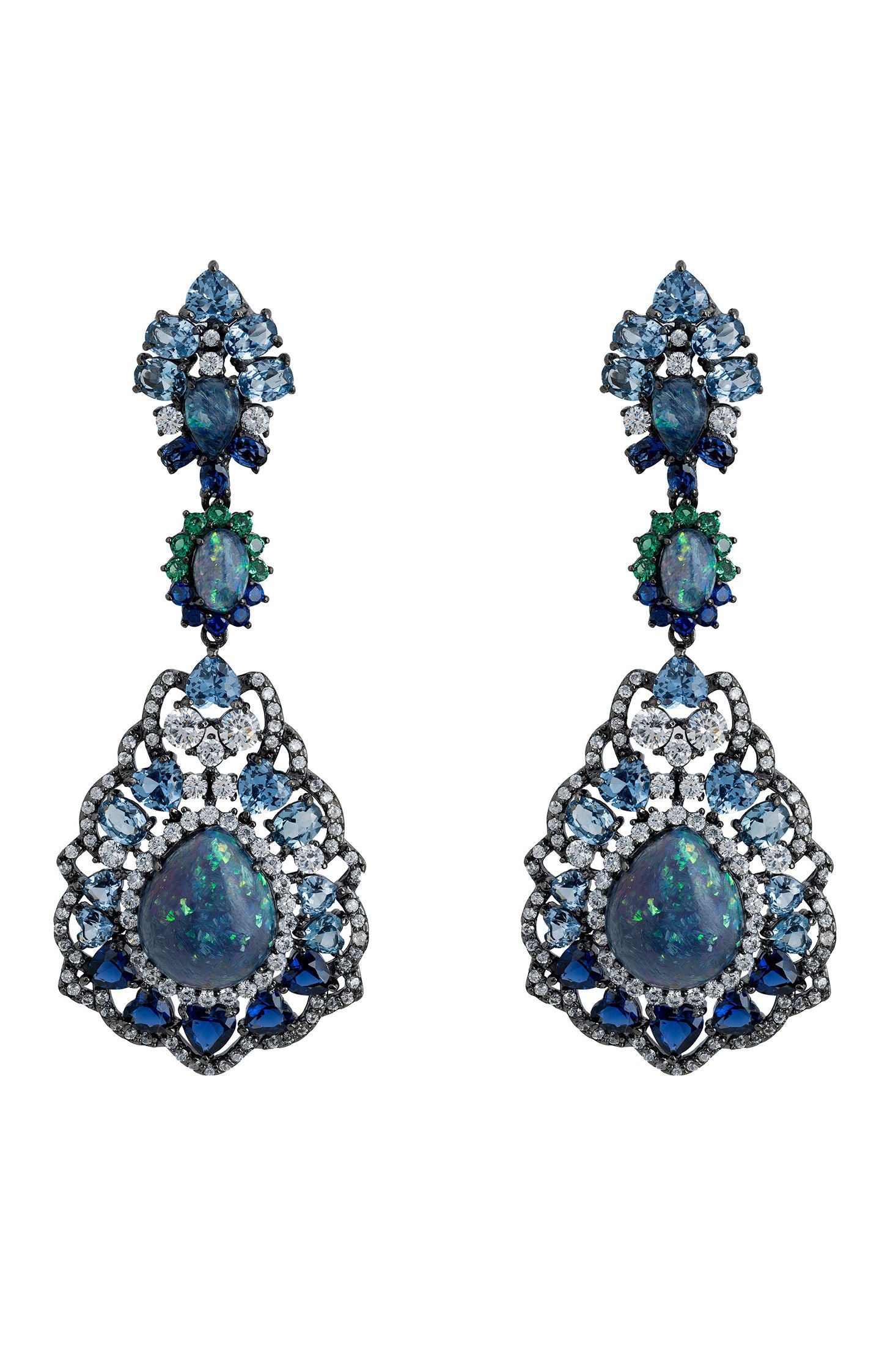 Green opal blue statement earrings.