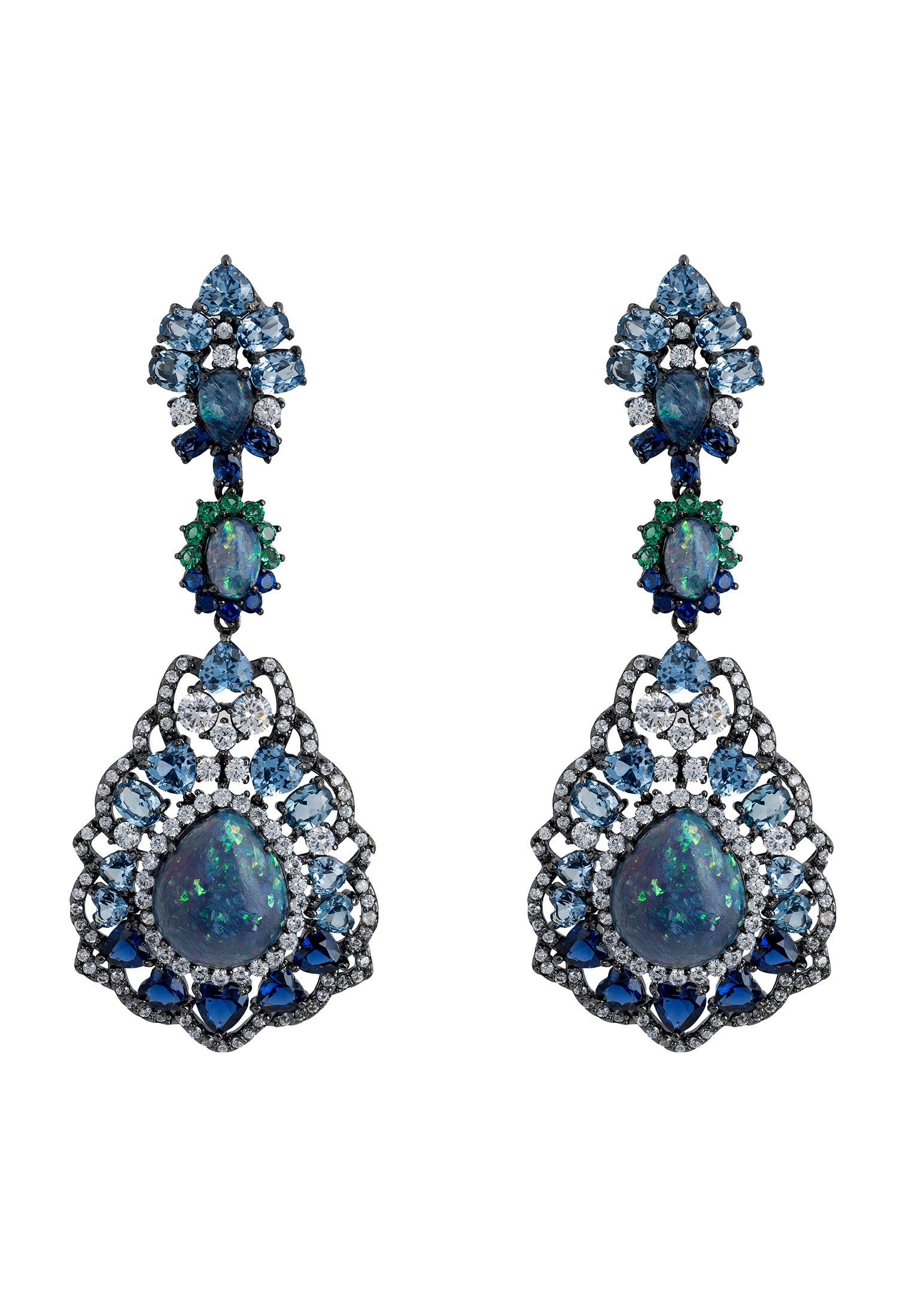 Green opal blue statement earrings.