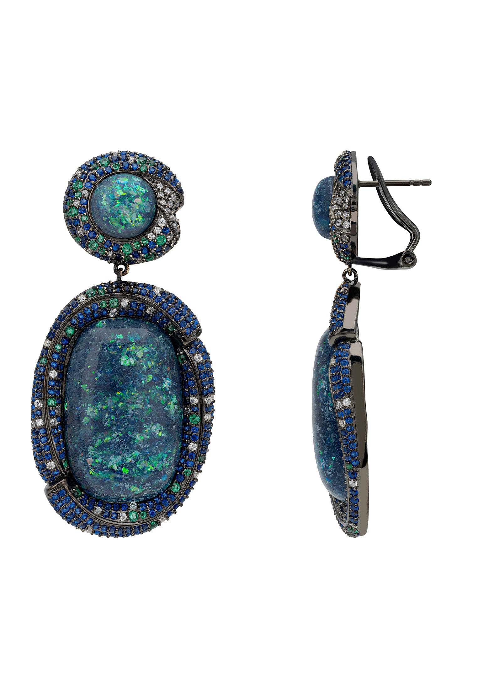 Fiorella Green Opal Drop Earrings Silver Oxidised