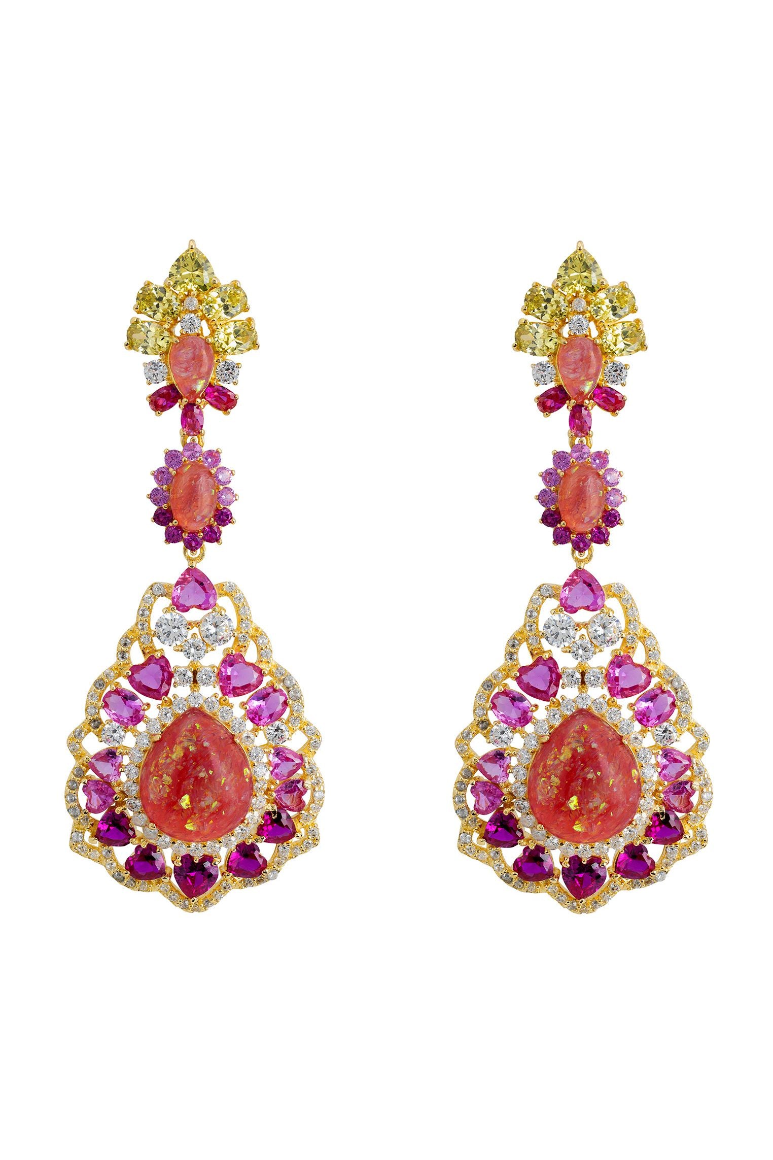 Red opal pink statement earrings.
