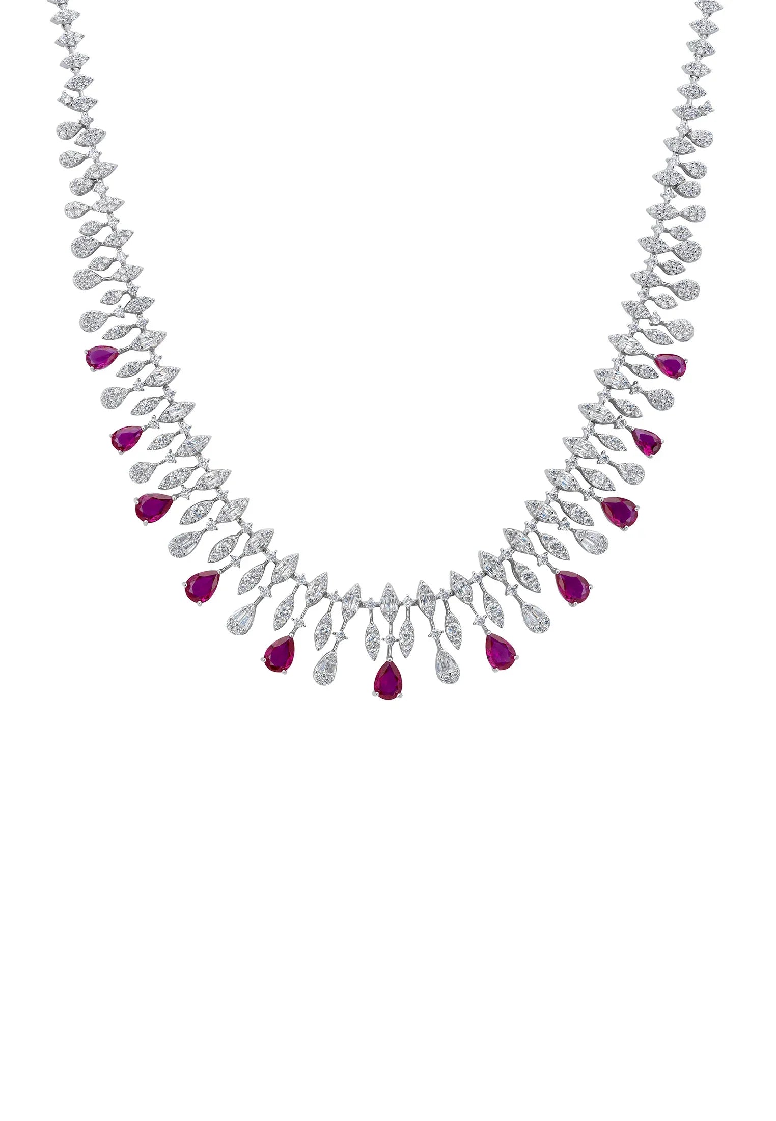 Ruby teardrops delicate diamond necklace.
