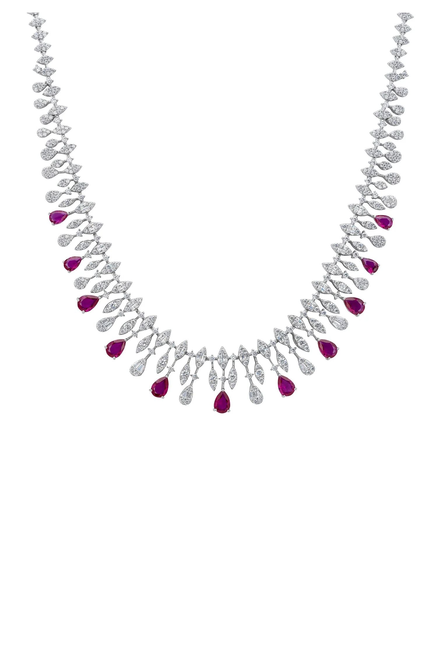 Ruby teardrops delicate diamond necklace.