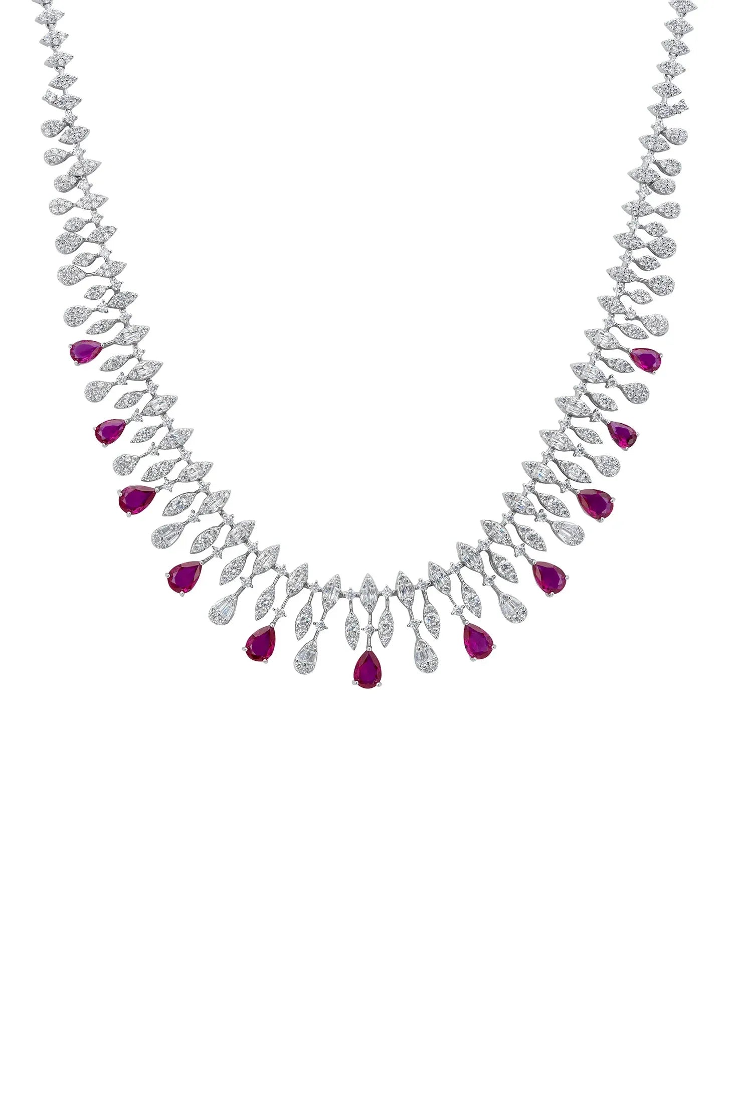 Ruby teardrops delicate diamond necklace.