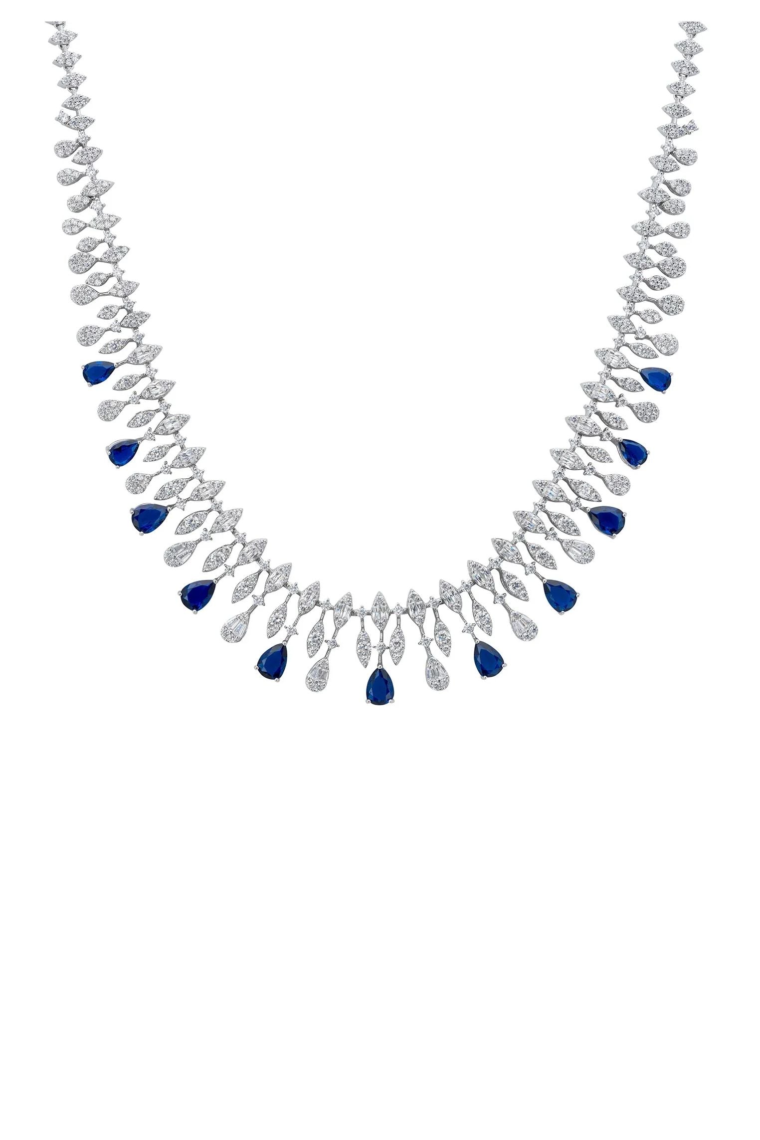 Sapphire teardrops delicate diamond necklace.