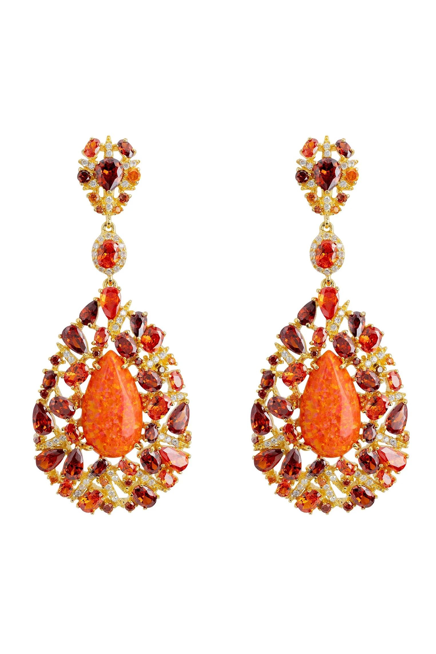Orange opal teardrop statement earrings.
