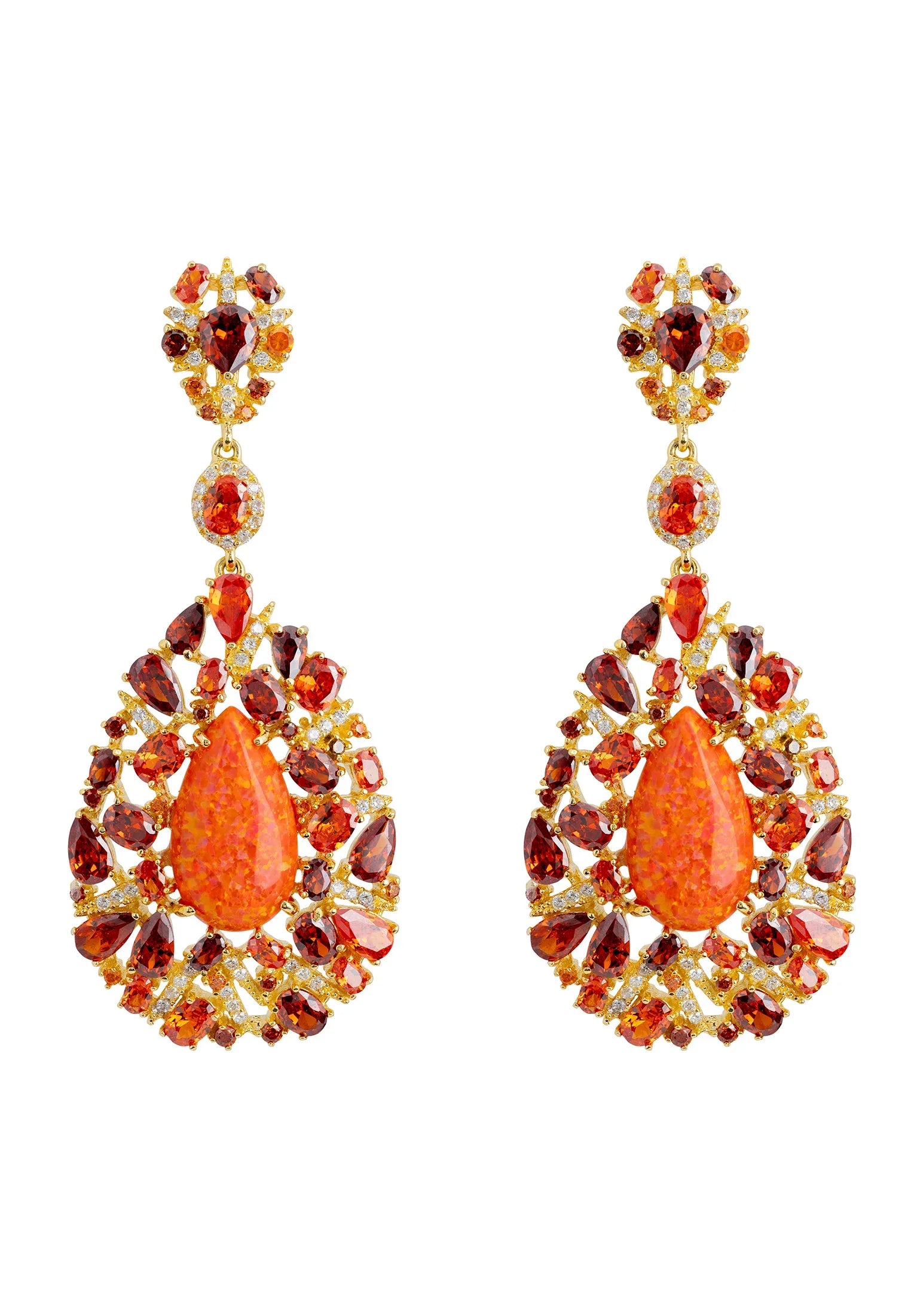 Orange opal teardrop statement earrings.