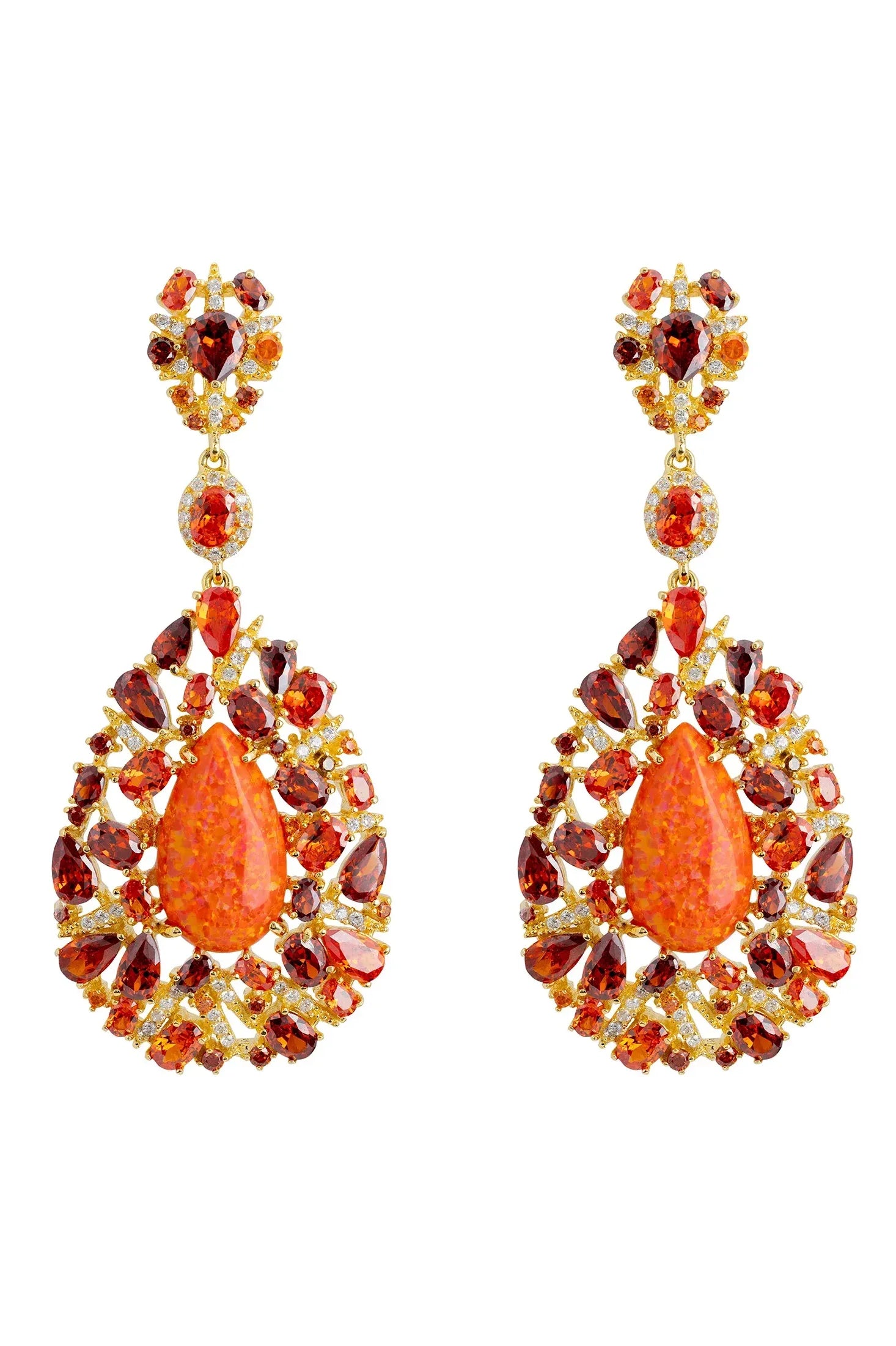 Orange opal teardrop statement earrings.