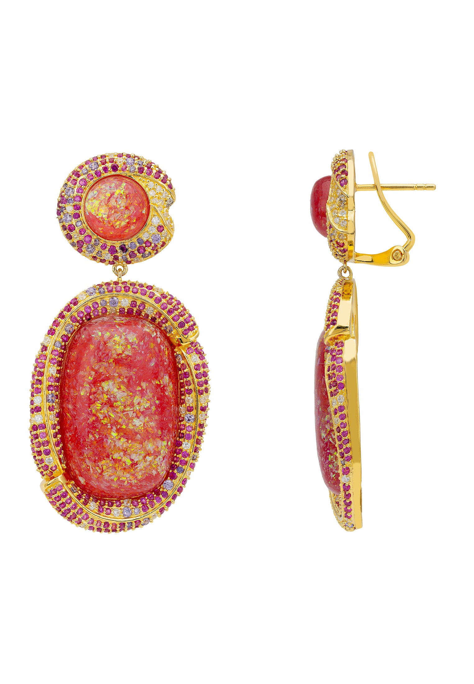 Fiorella Pink Opal Drop Earrings Gold