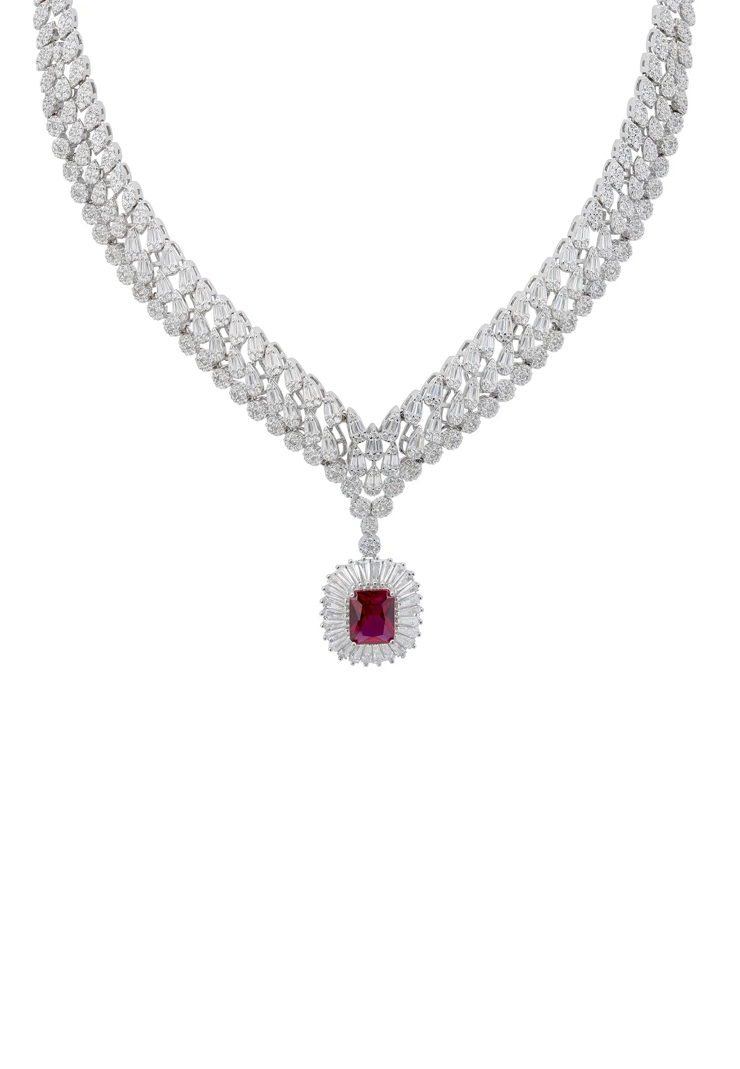 Halo ruby centerpiece diamond necklace.