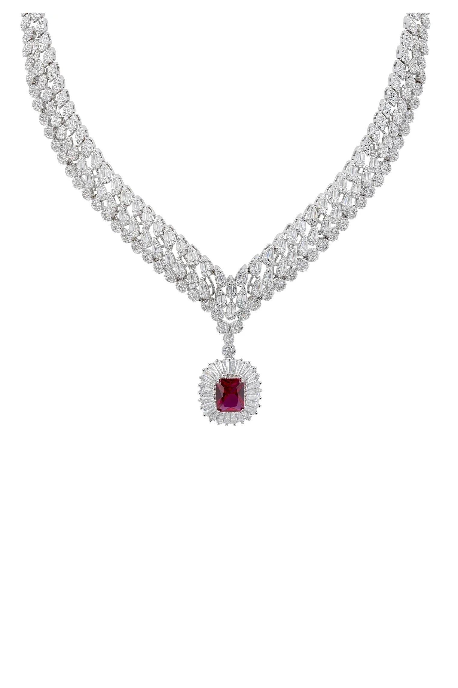 Halo ruby centerpiece diamond necklace.