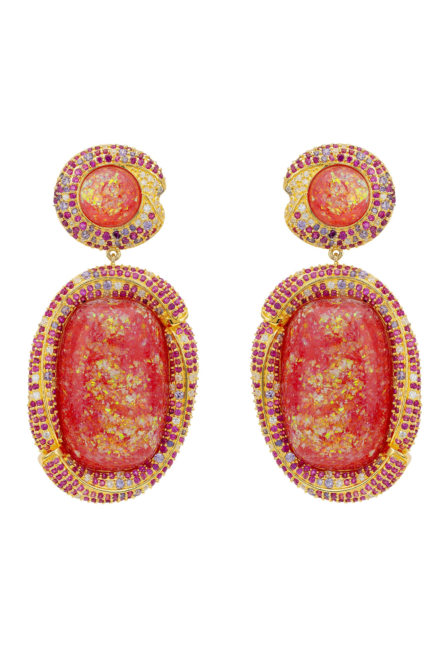 Fiorella Pink Opal Drop Earrings Gold