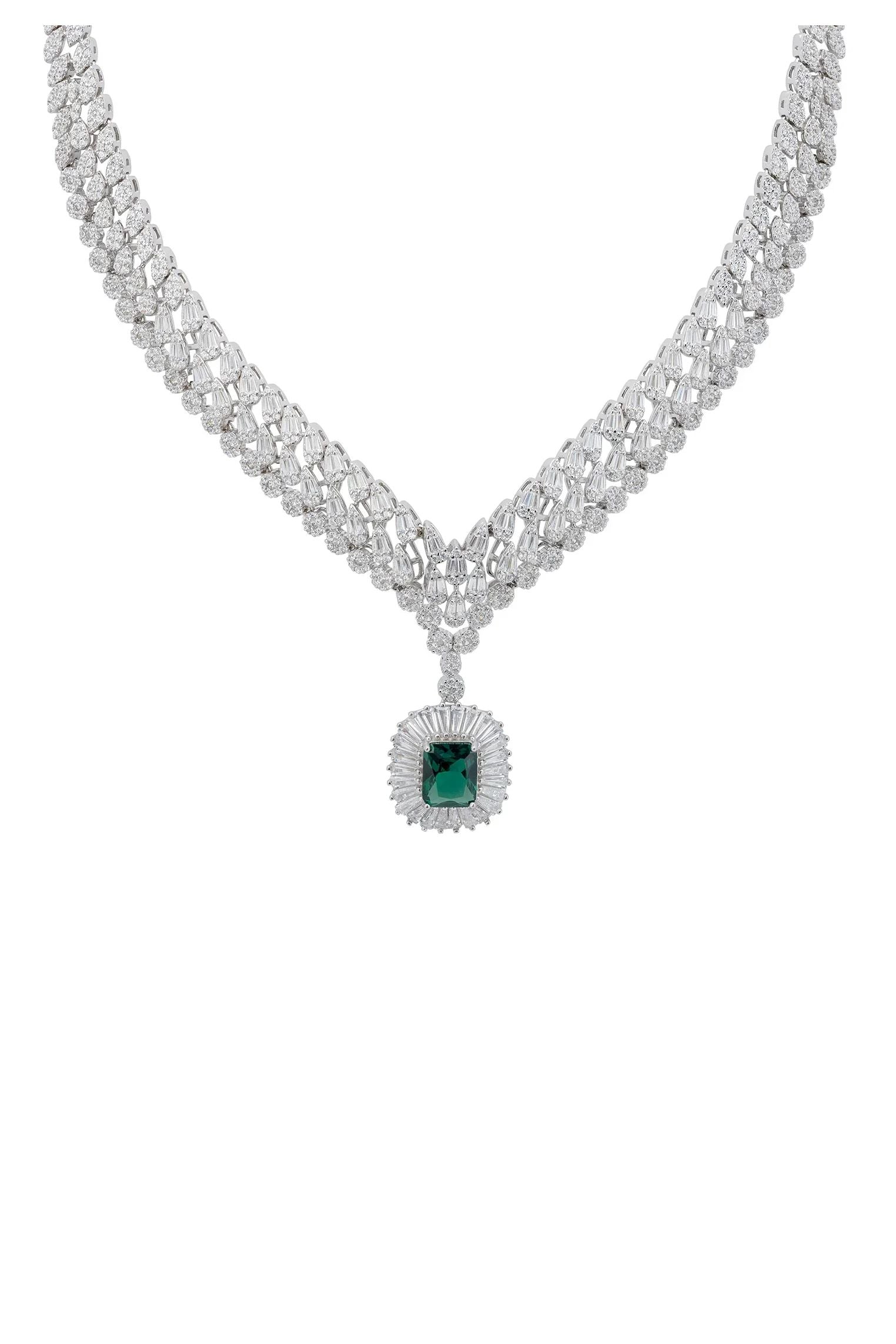 Halo emerald centerpiece diamond necklace.