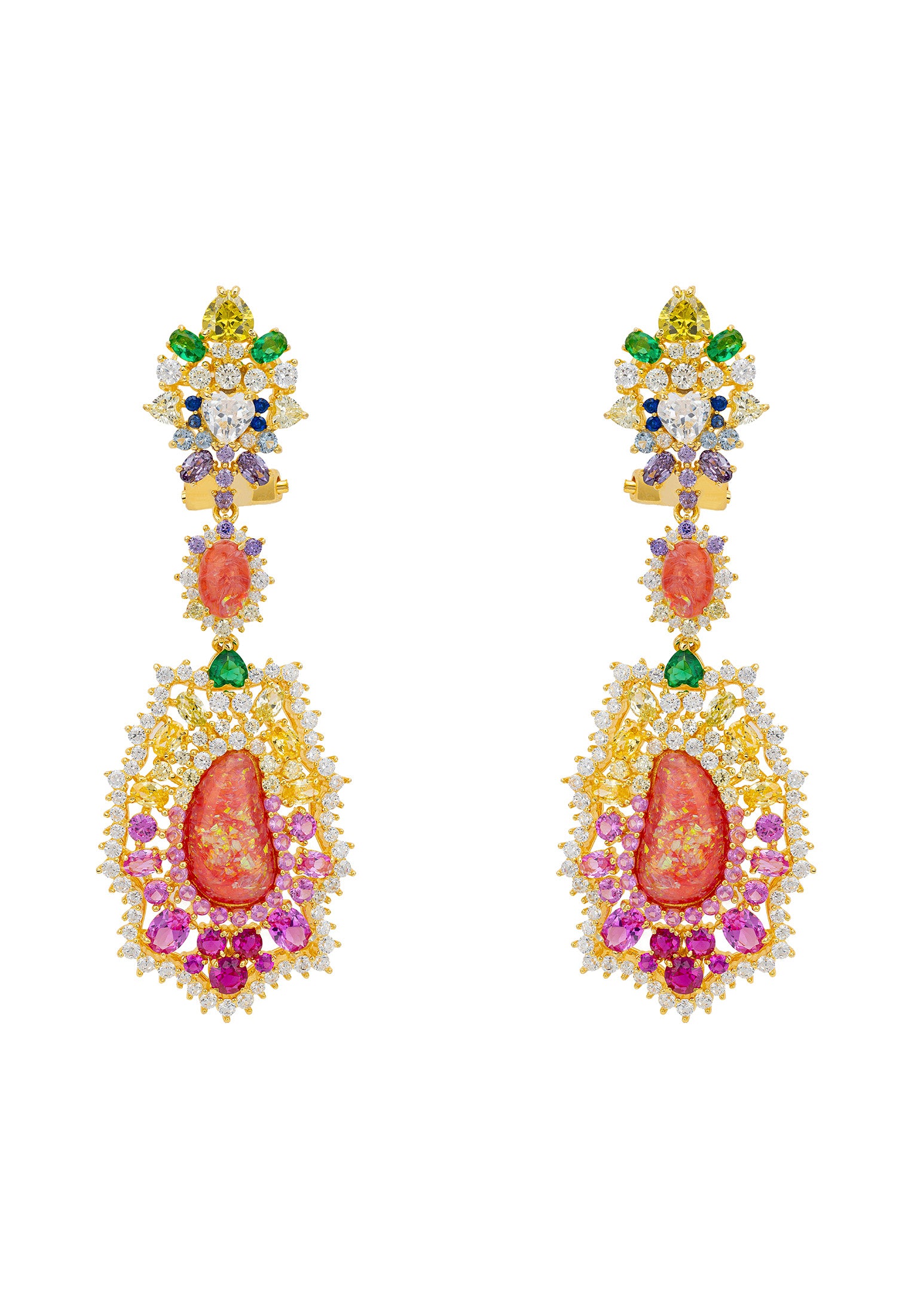 Frida Pink Opal Rainbow Drop Earrings Gold