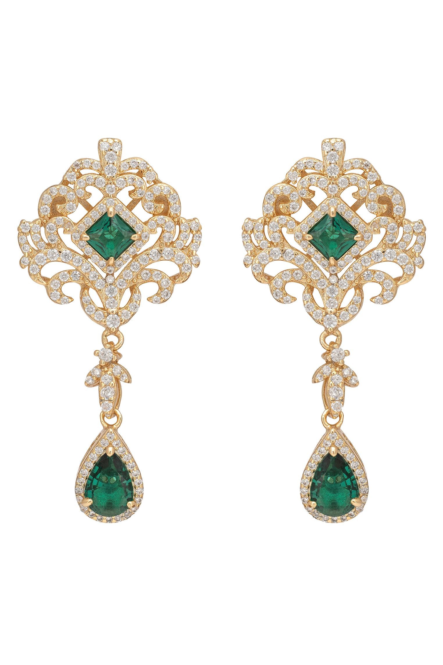 Claridge Drop Earrings Emerald Gold