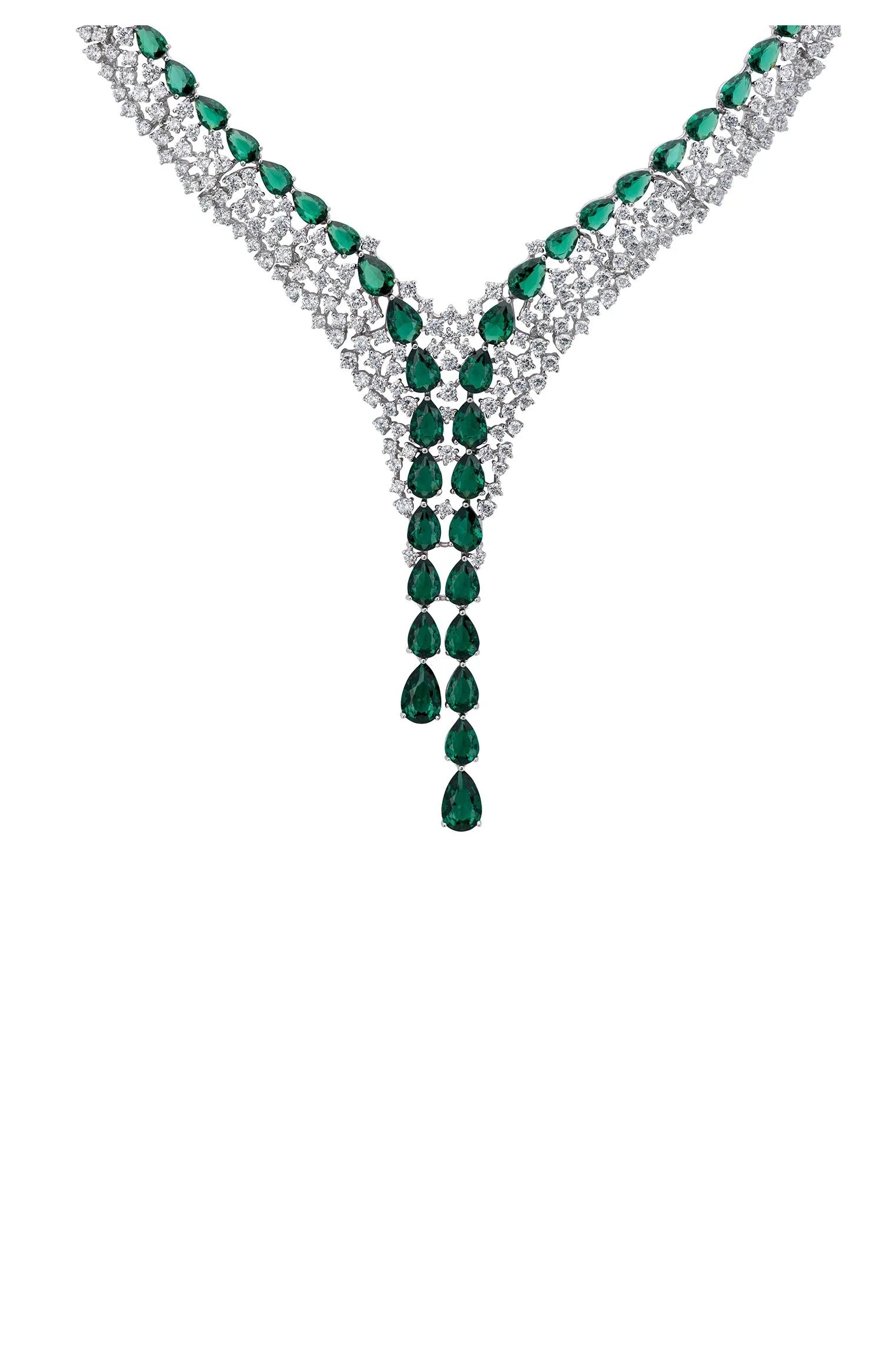 Emerald teardrops diamond necklace.