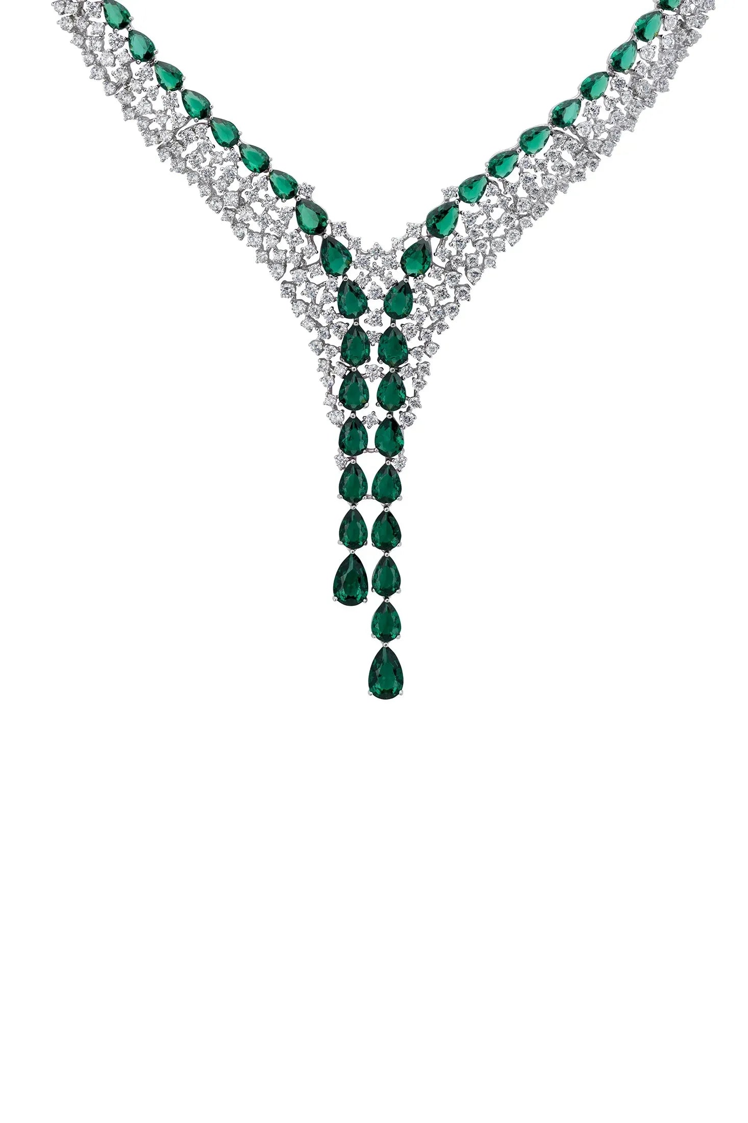 Emerald teardrops diamond necklace.